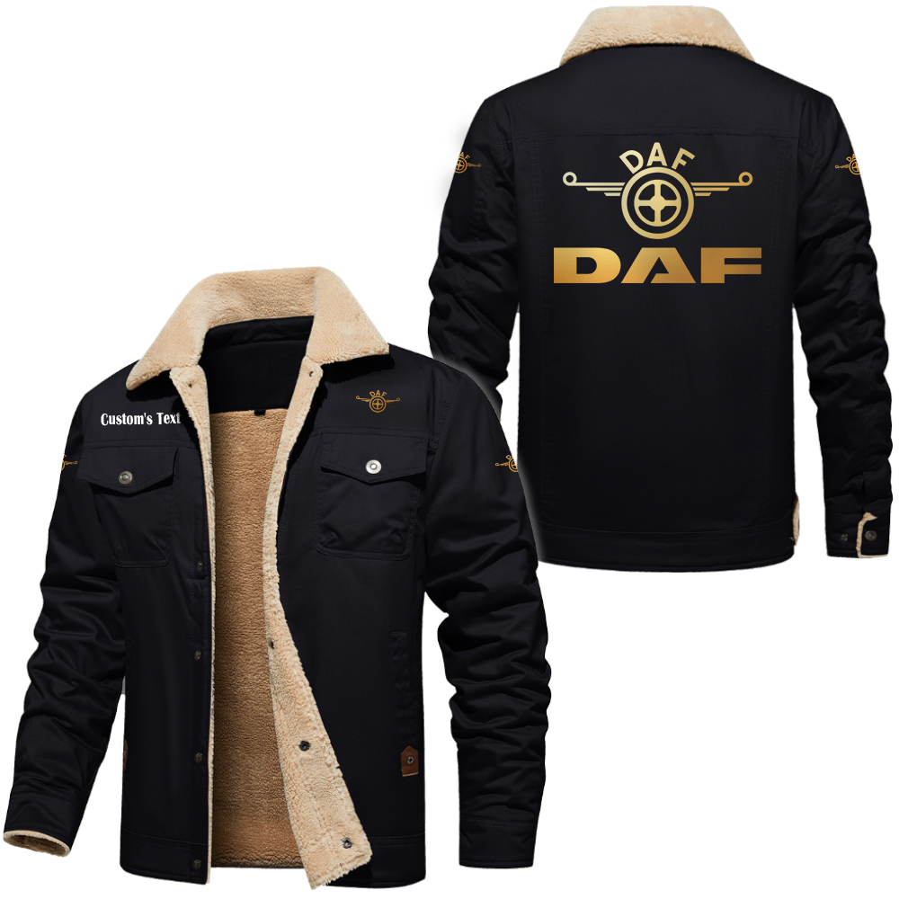 Daf Golden Logo Cargo Fleece Lined Cotton Jacket Multicolor, vintage style, customize name