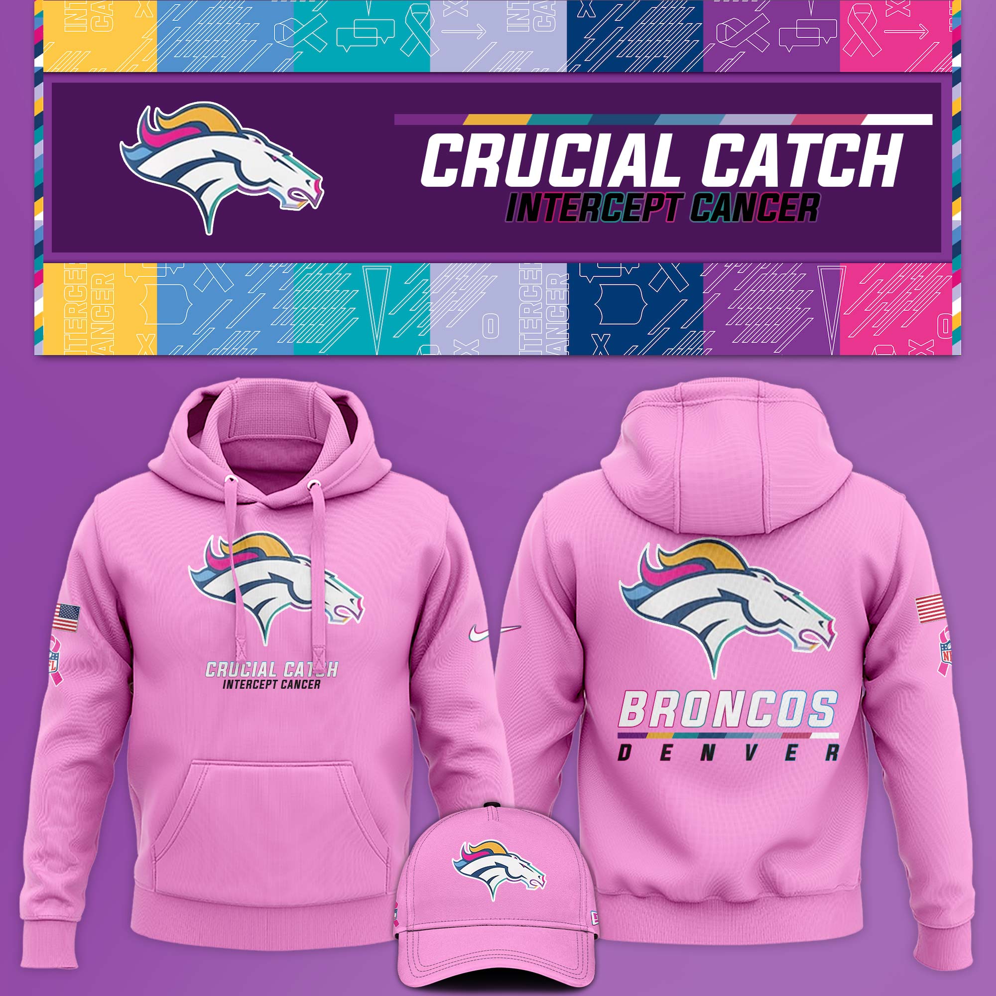 Denver Bronco Crucial Catch Hoodie V1 Pink