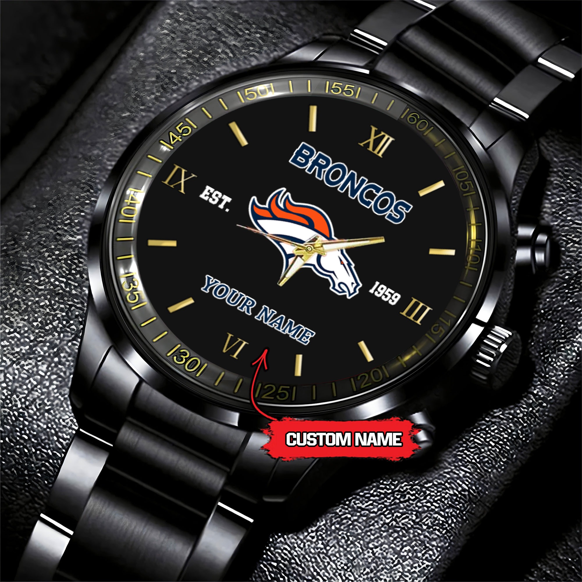 Denver Broncos Metal Black Watch