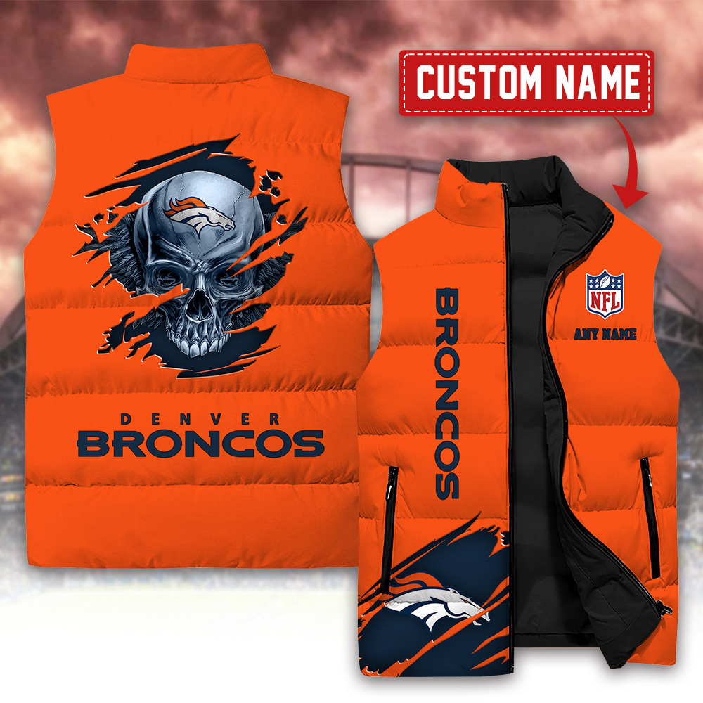 Denver Broncos Personalized Skull Sleeveless Down Vest V2 SP26092310DS02