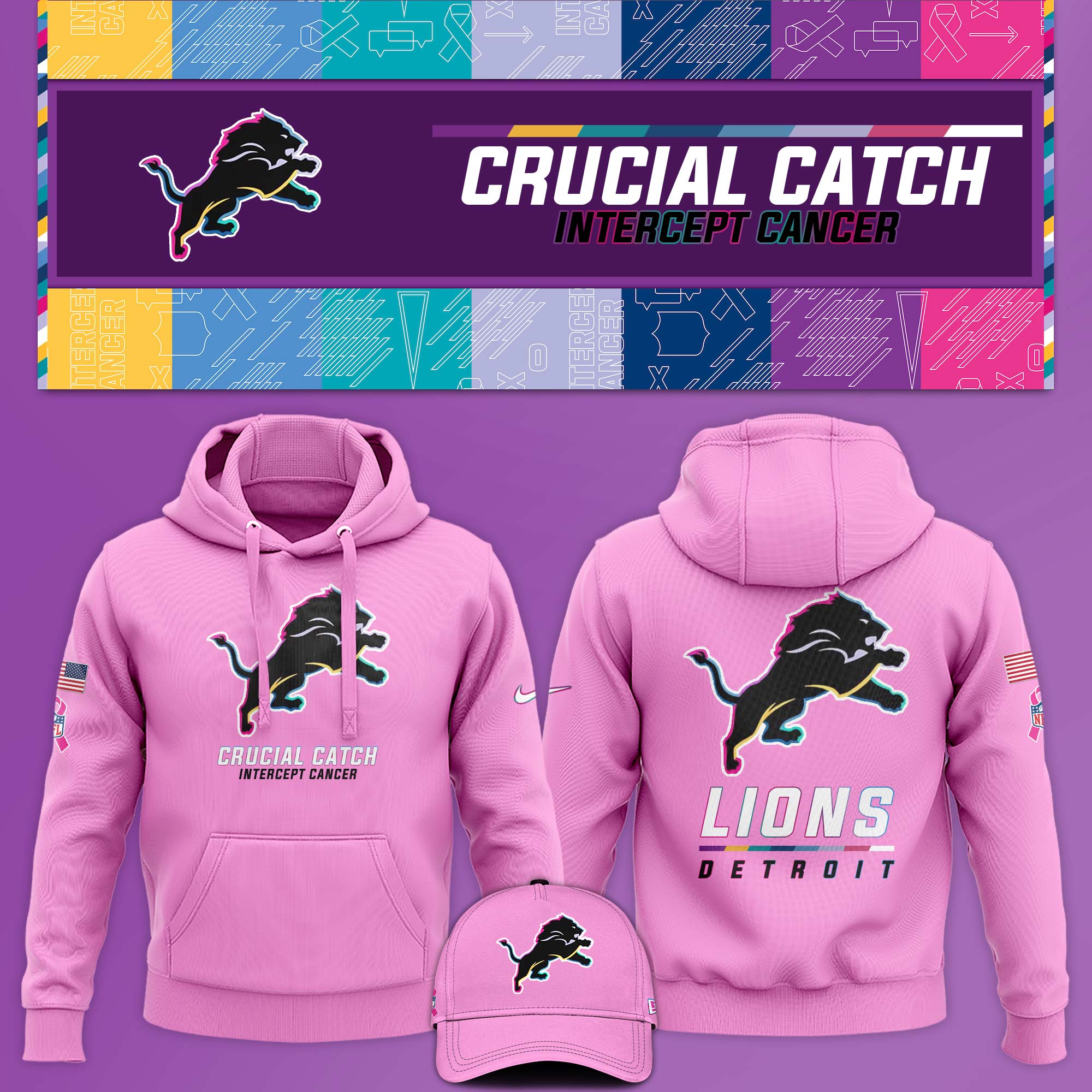 Detroit Lion Crucial Catch Hoodie V1 Pink