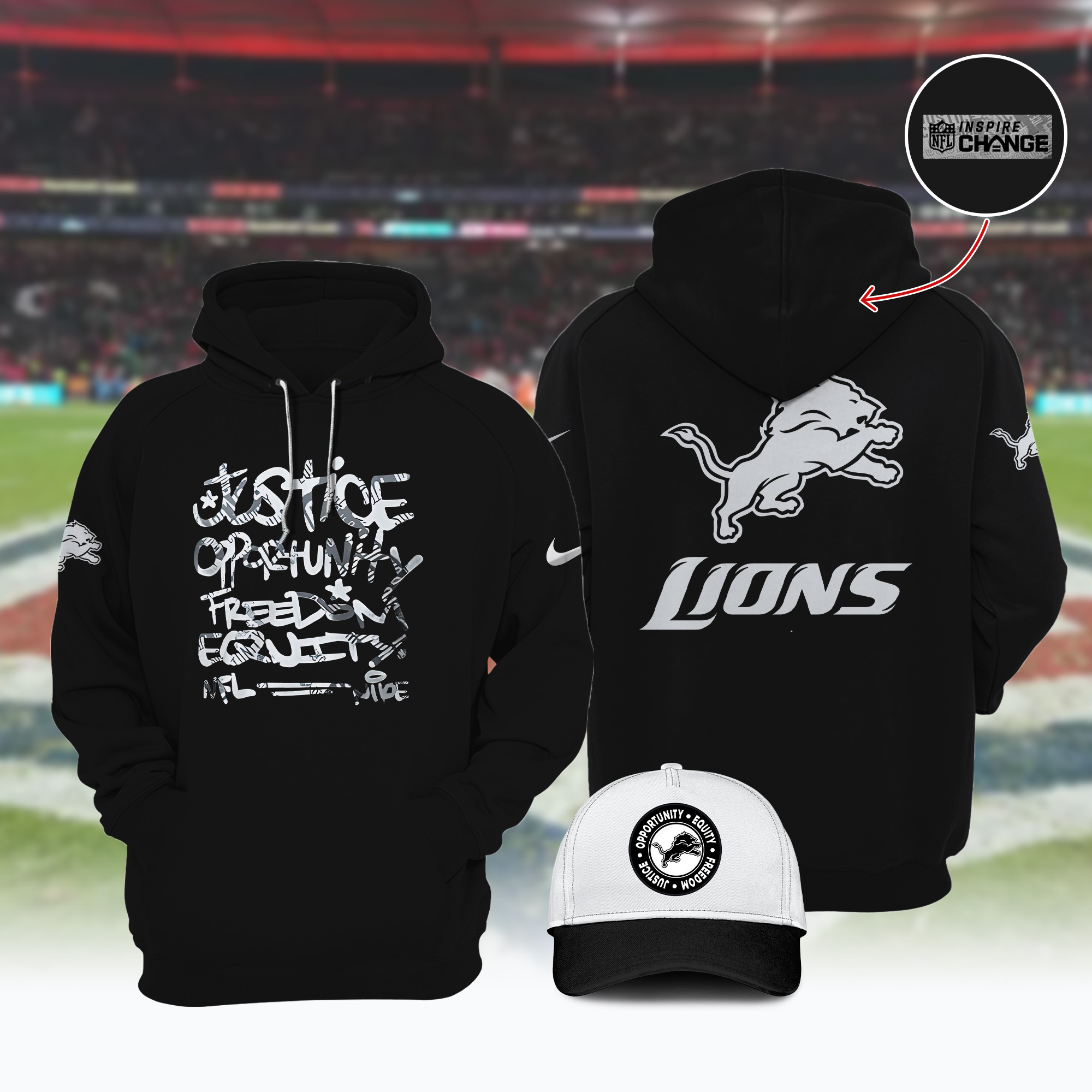 Detroit Lion Justice Opportunity Rreedom Equity Hoodie