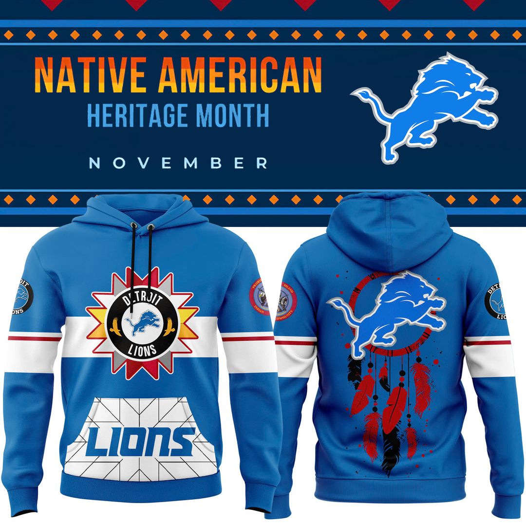 Detroit Lions 2024 Native American Heritage Month Premium Pullover Hoodie