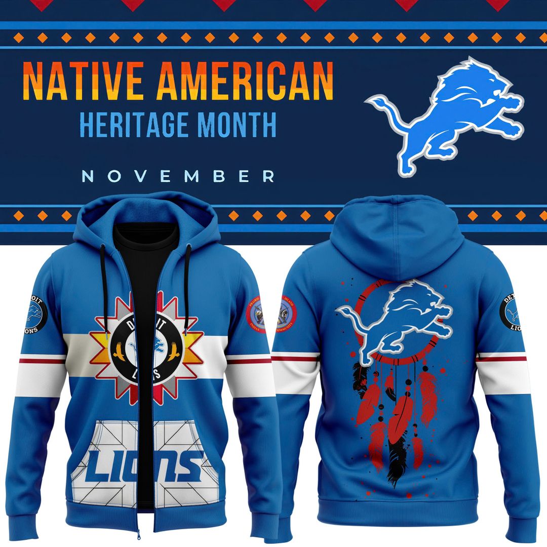 Detroit Lions 2024 Native American Heritage Month Premium Pullover Zip Hoodie