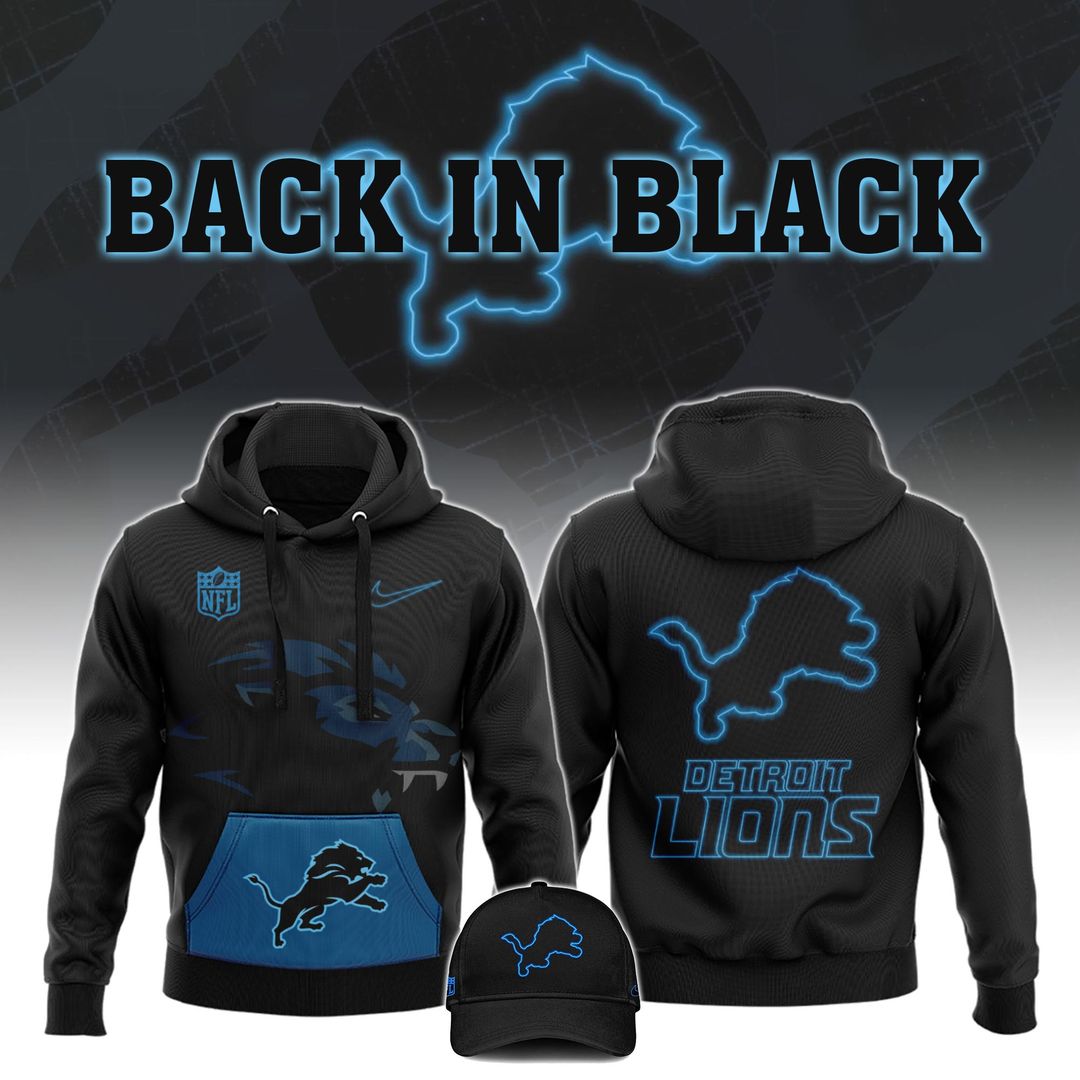 Detroit Lions Back In Black Hoodie 2024