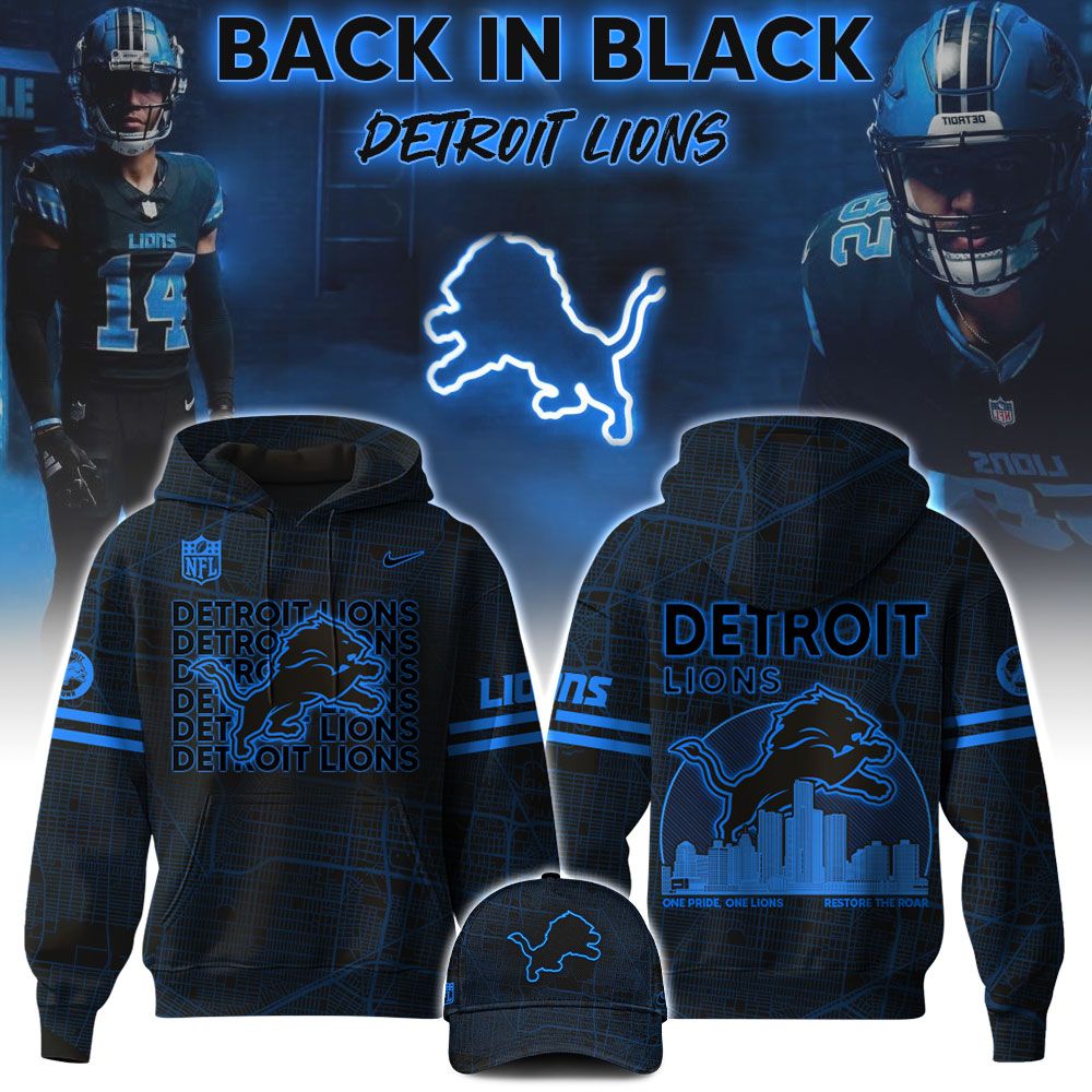 Detroit Lions Back In Black Hoodie 2024