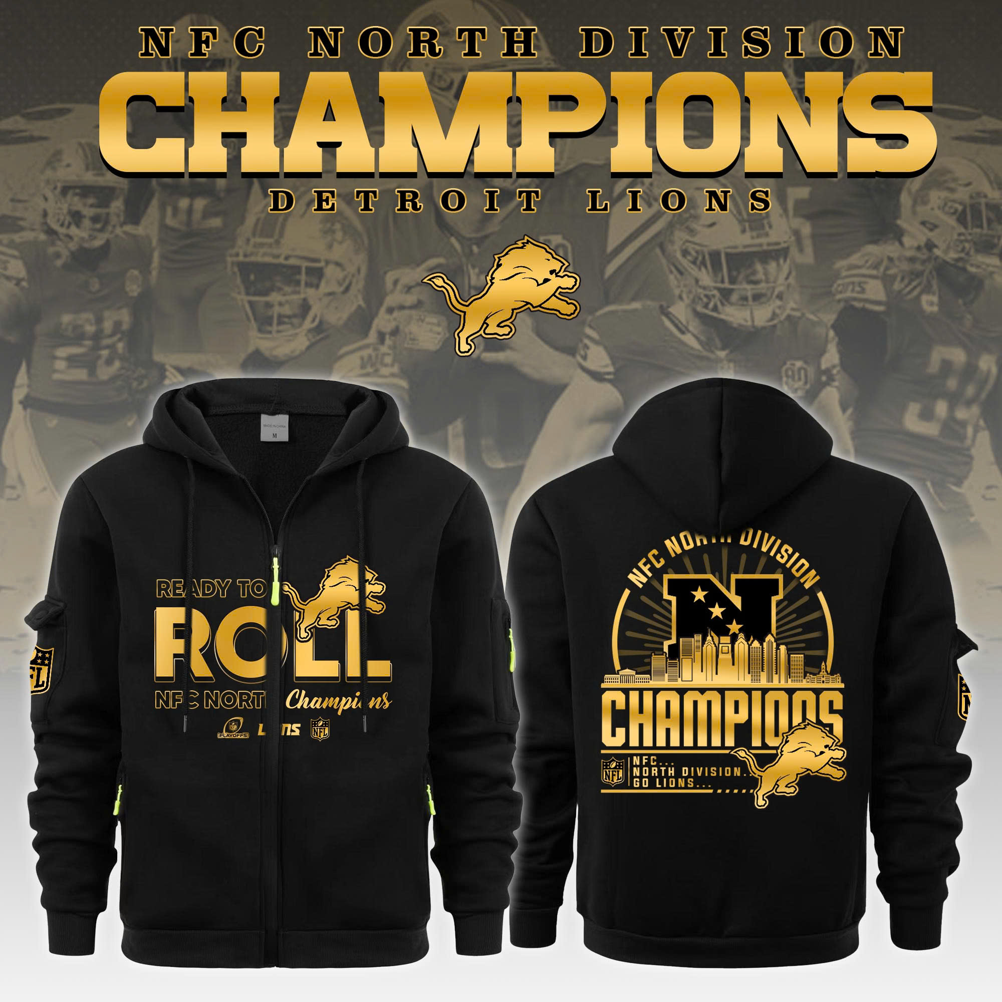 Detroit Lions NFC North Division Champions New Zip Hoodie 2025