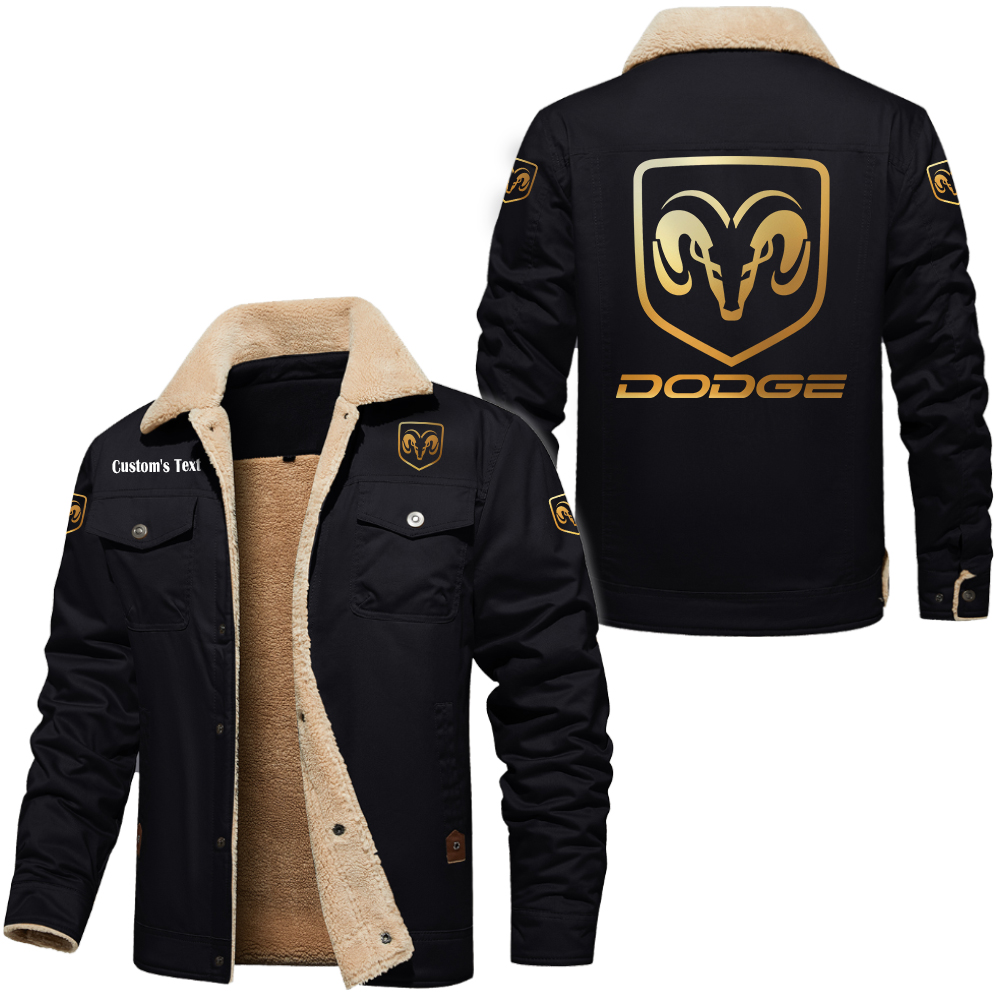 Dodge Golden Logo Cargo Fleece Lined Cotton Jacket Multicolor, vintage style, customize name