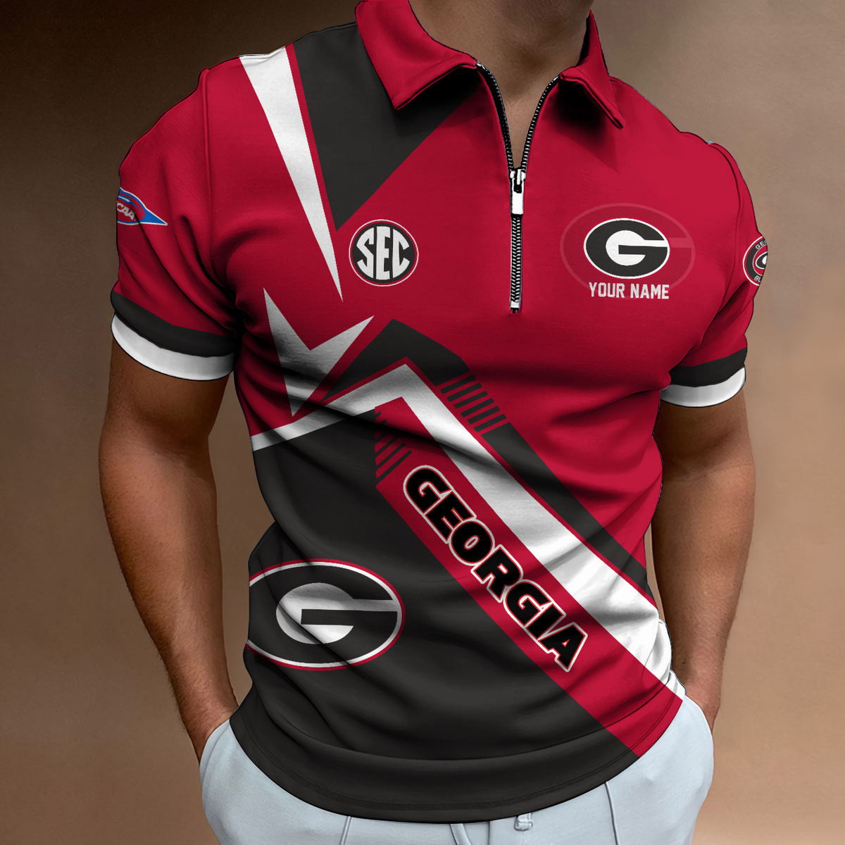 EFULPC1431 Georgia Bulldogs football Zip Polo