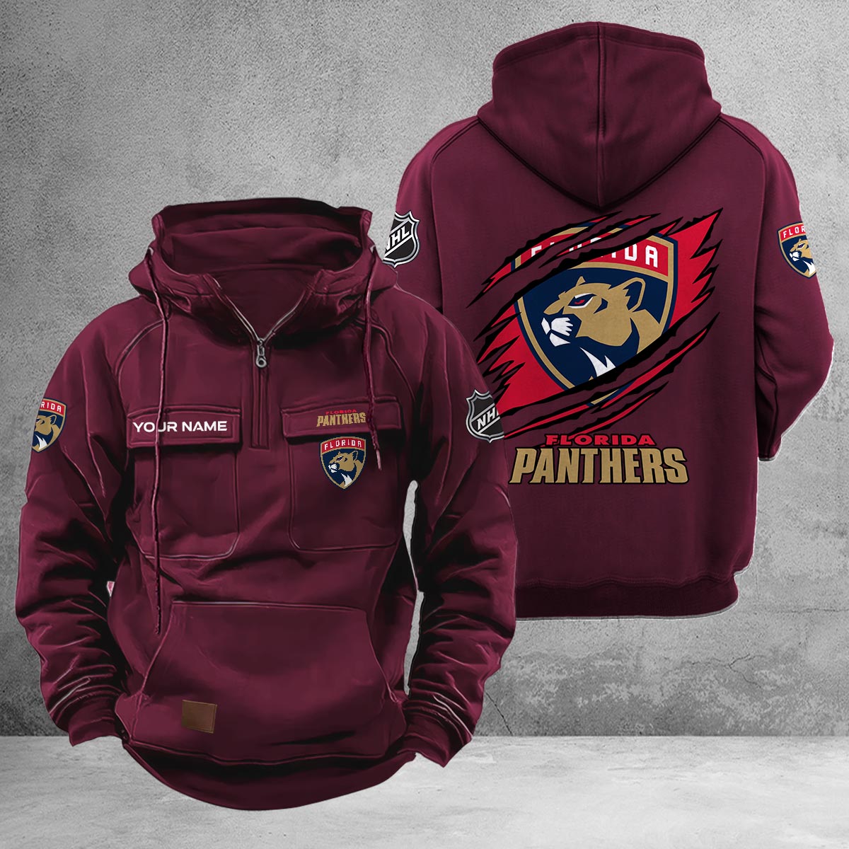 Florida Panthers Multi-Pockets Zip-Up Hoodie