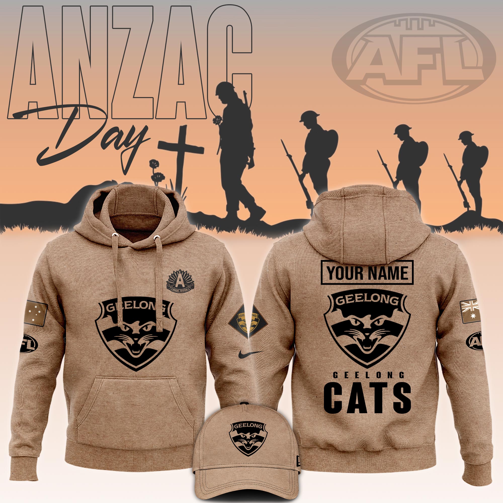 Geelong Cats AFL ANZAC Day New Hoodie
