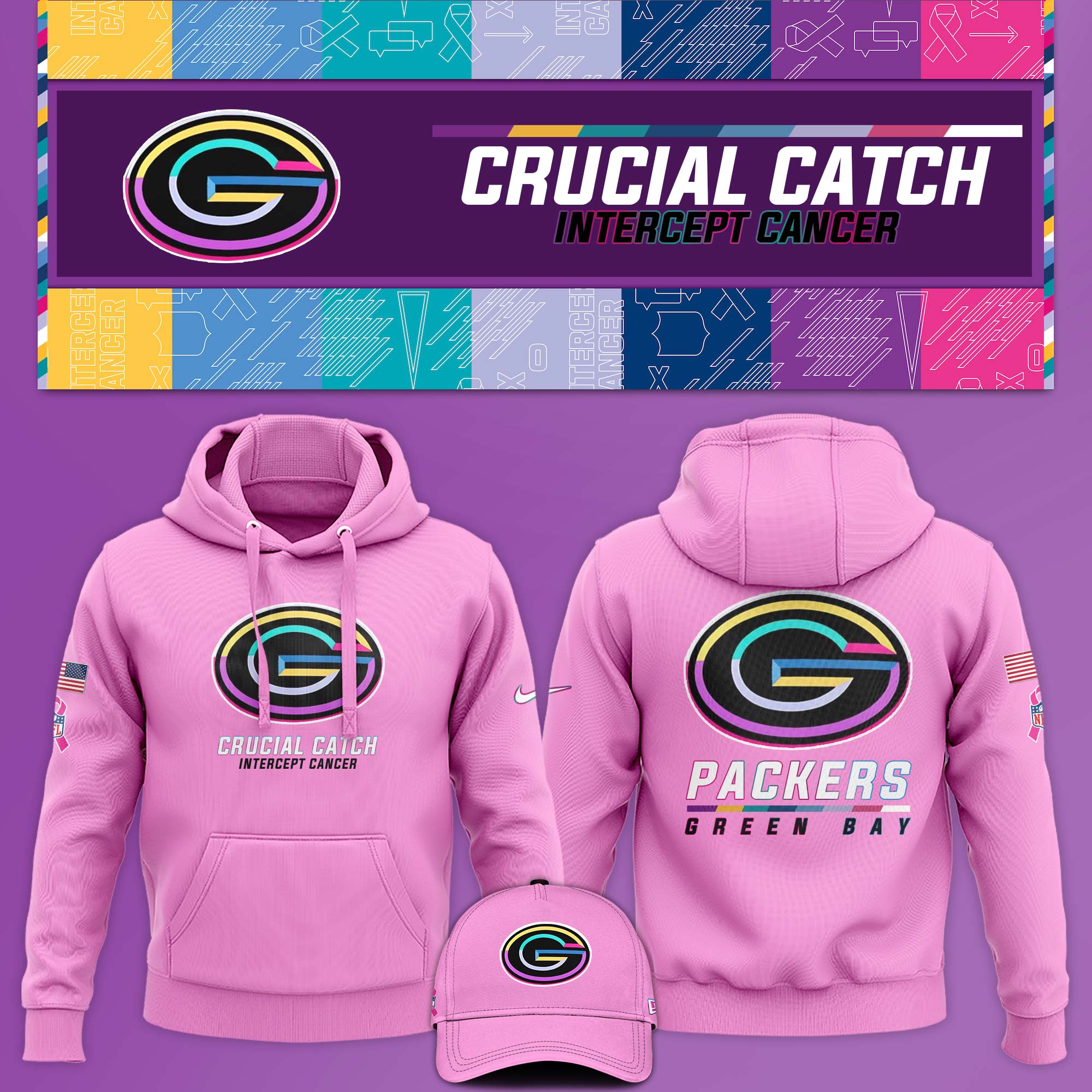 Green Bay Packer Crucial Catch Hoodie V1 Pink