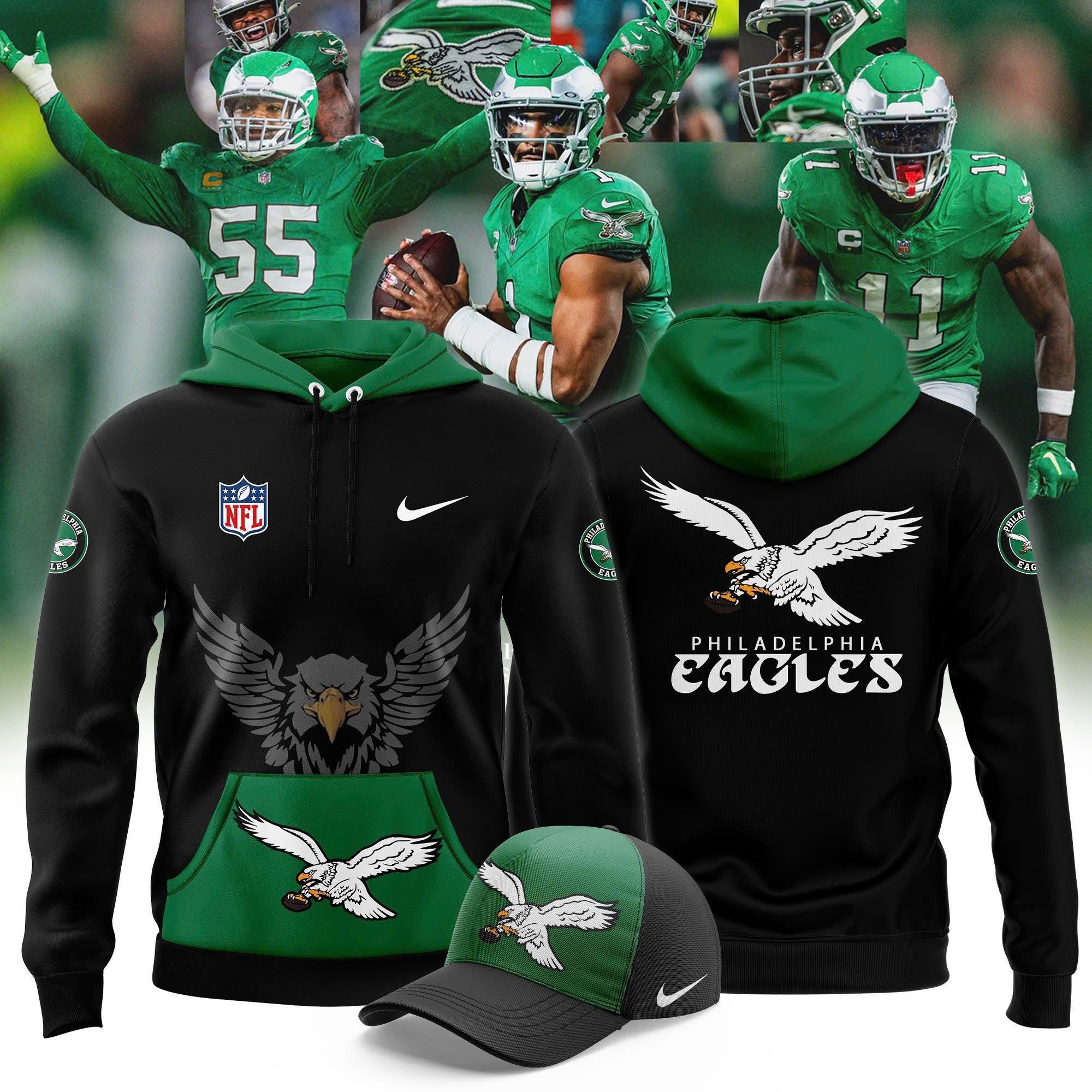 Green Philadelphia Eagles 2024 Throwback Hoodie