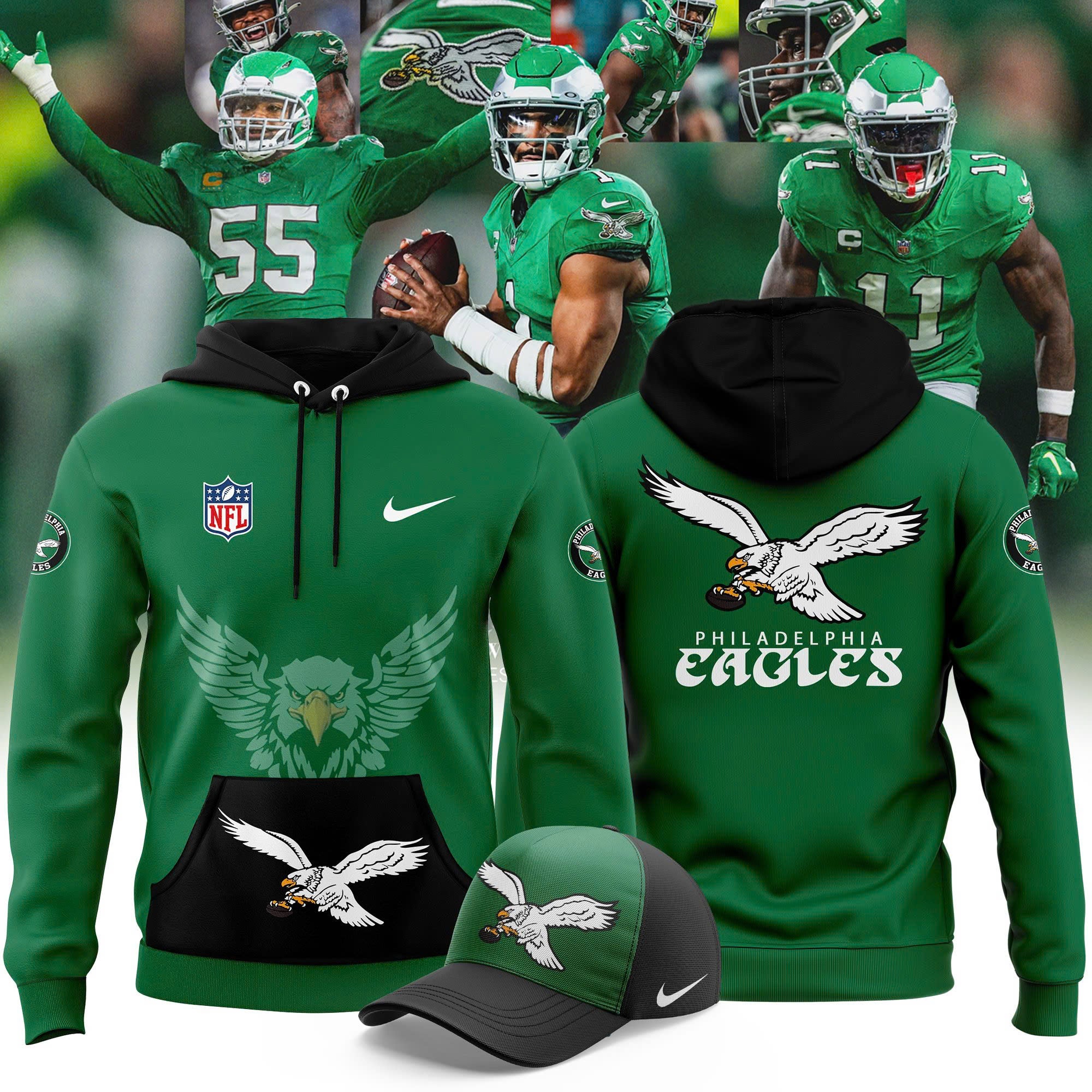Green Philadelphia Eagles 2024 Throwback Hoodie