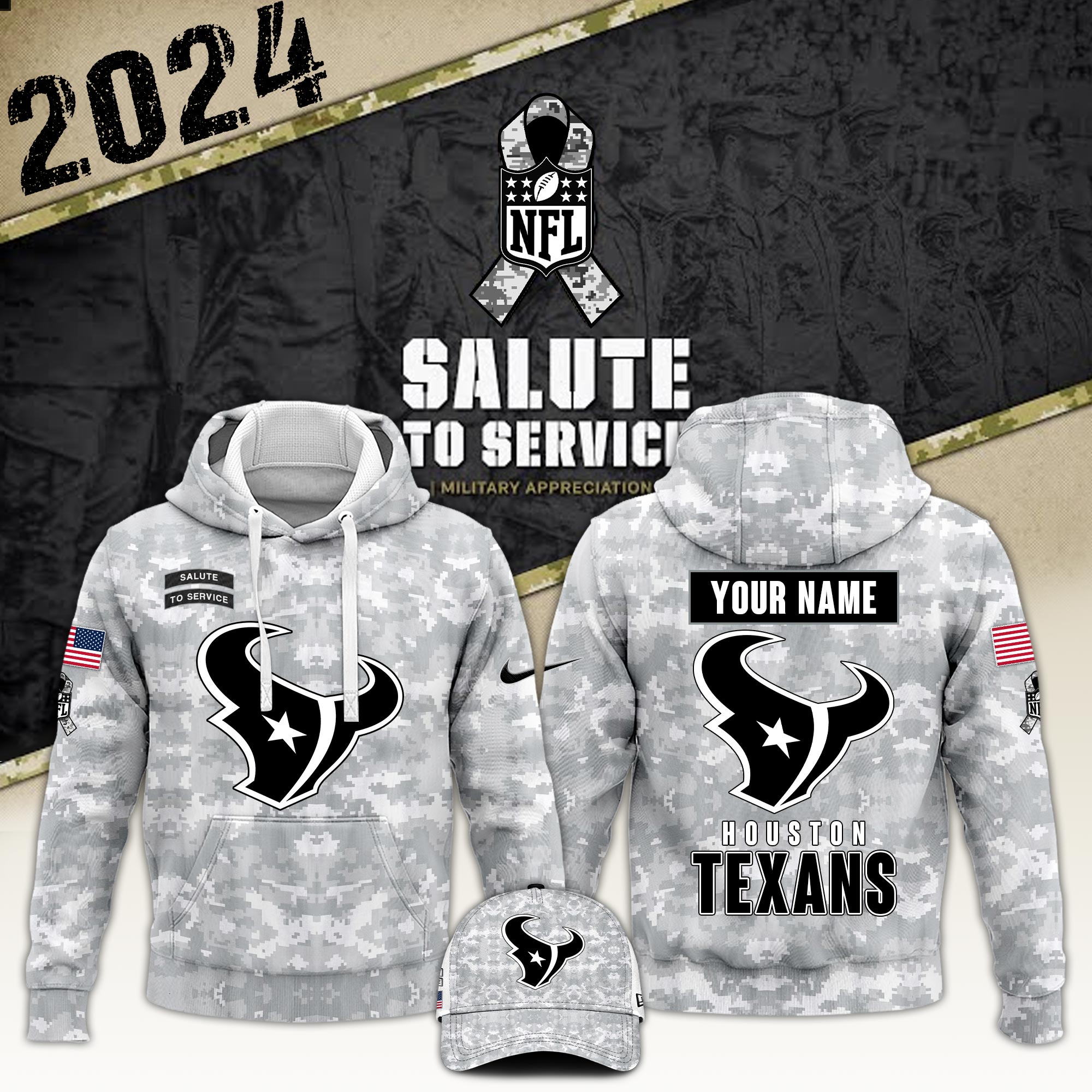 Houston Texans Arctic Camo Salute to Service Club Hoodie 2024