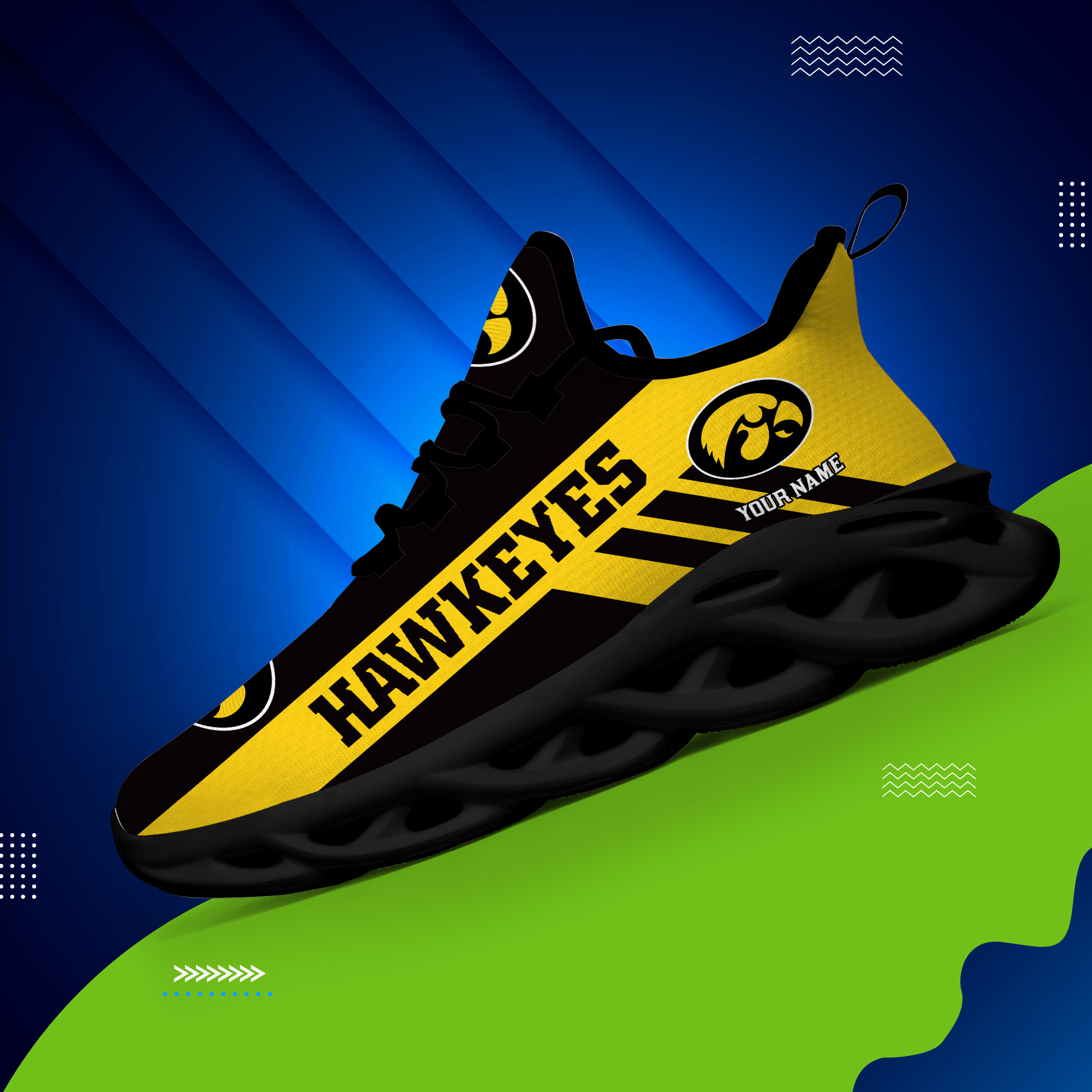 Iowa Hawkeyes Custom Name PERSONALIZED MAX SOUL SHOES DS004