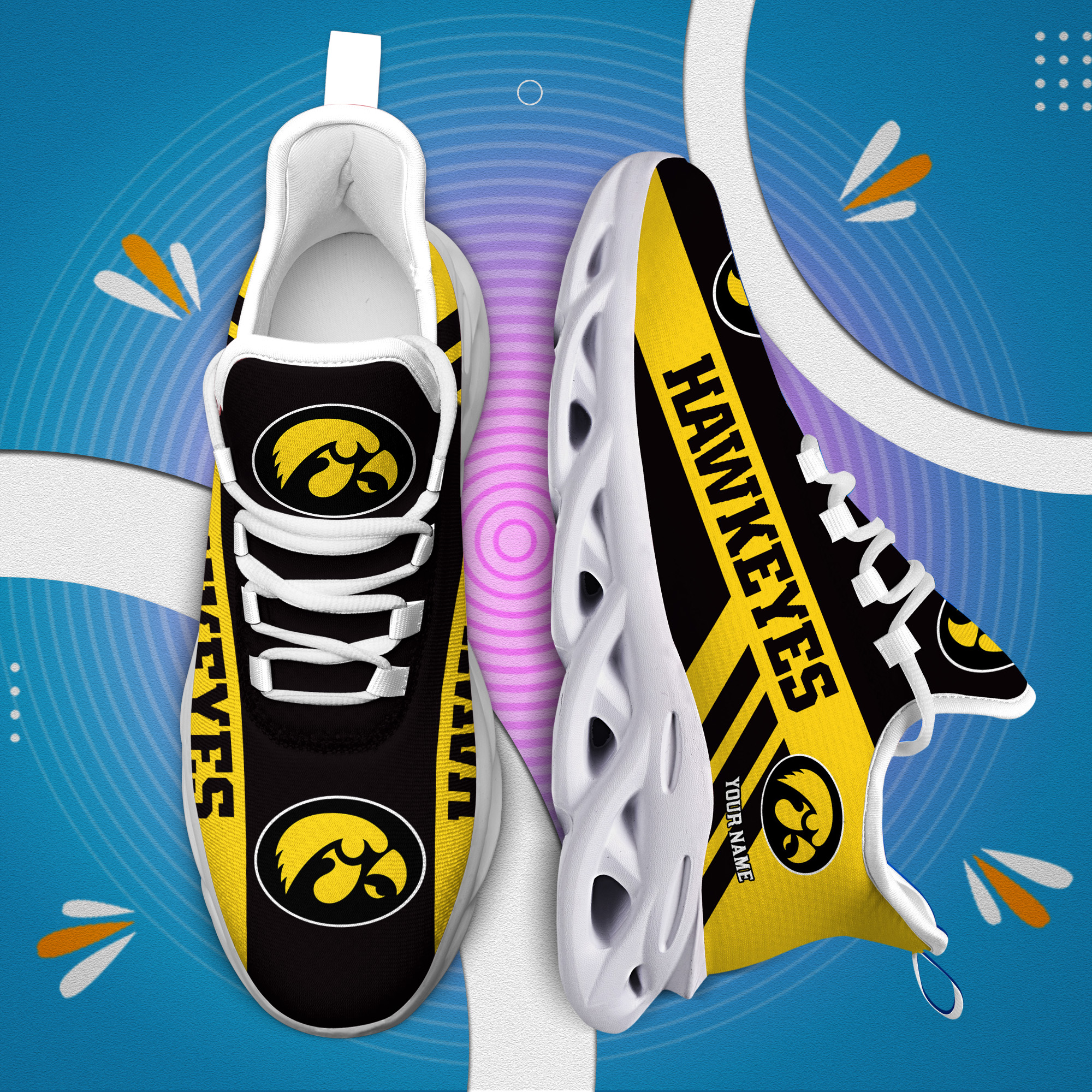 Iowa Hawkeyes Custom Name PERSONALIZED MAX SOUL SHOES DS004