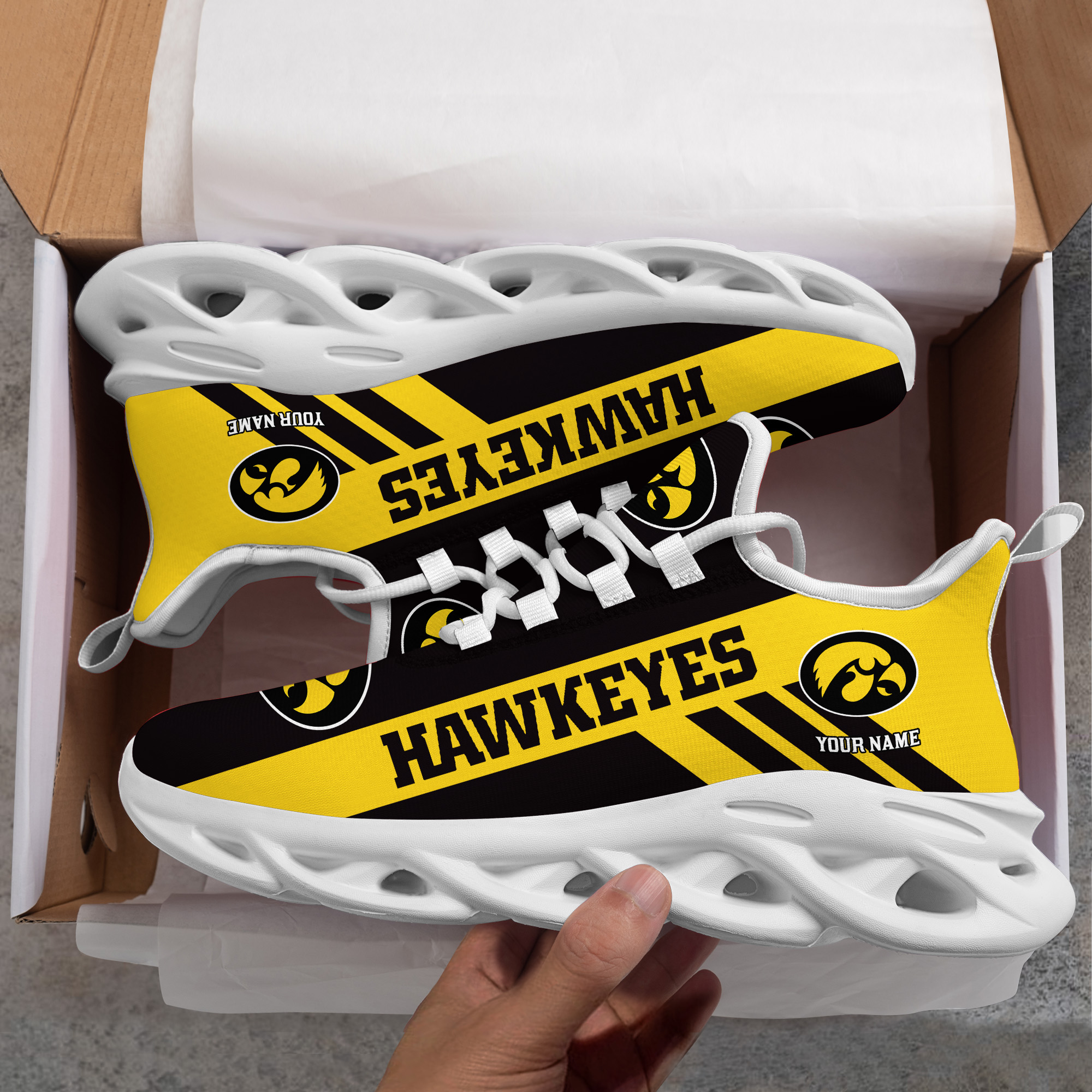 Iowa Hawkeyes Custom Name PERSONALIZED MAX SOUL SHOES DS004