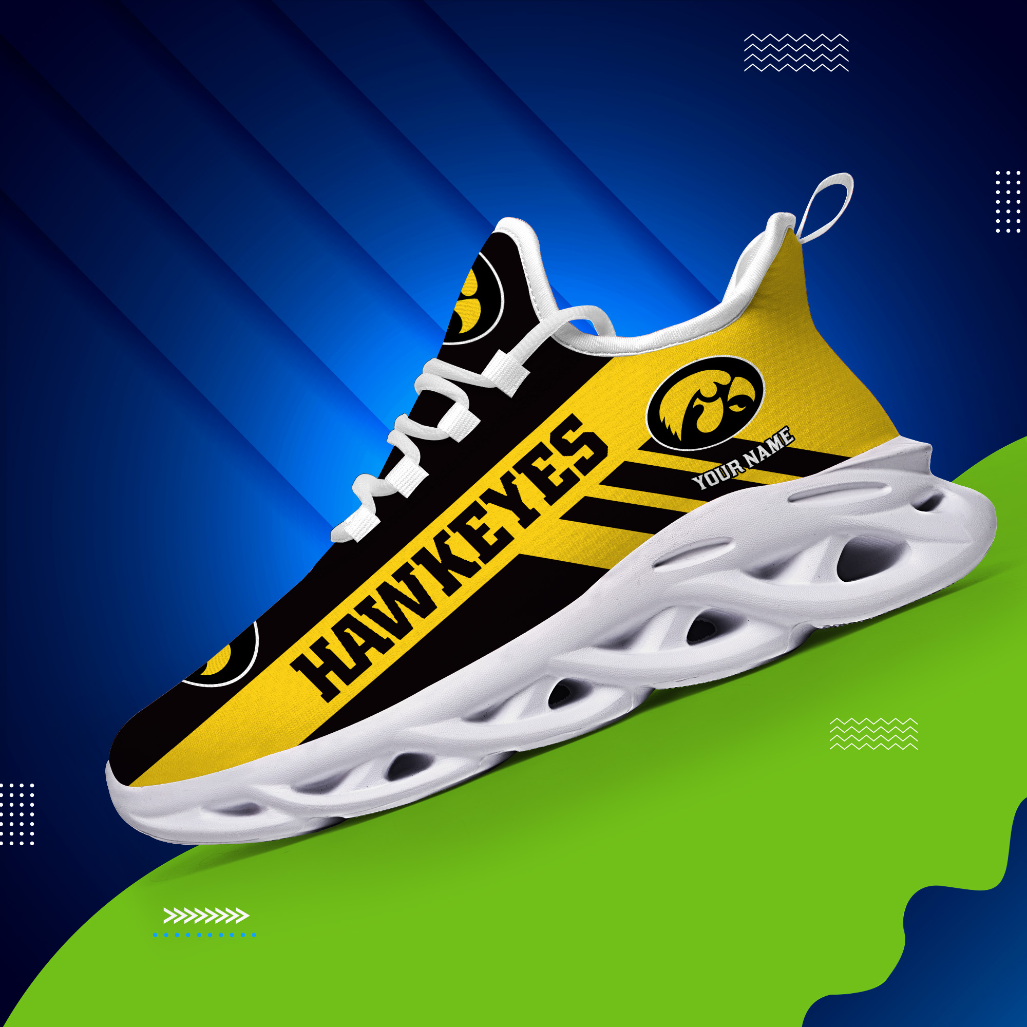 Iowa Hawkeyes Custom Name PERSONALIZED MAX SOUL SHOES DS004