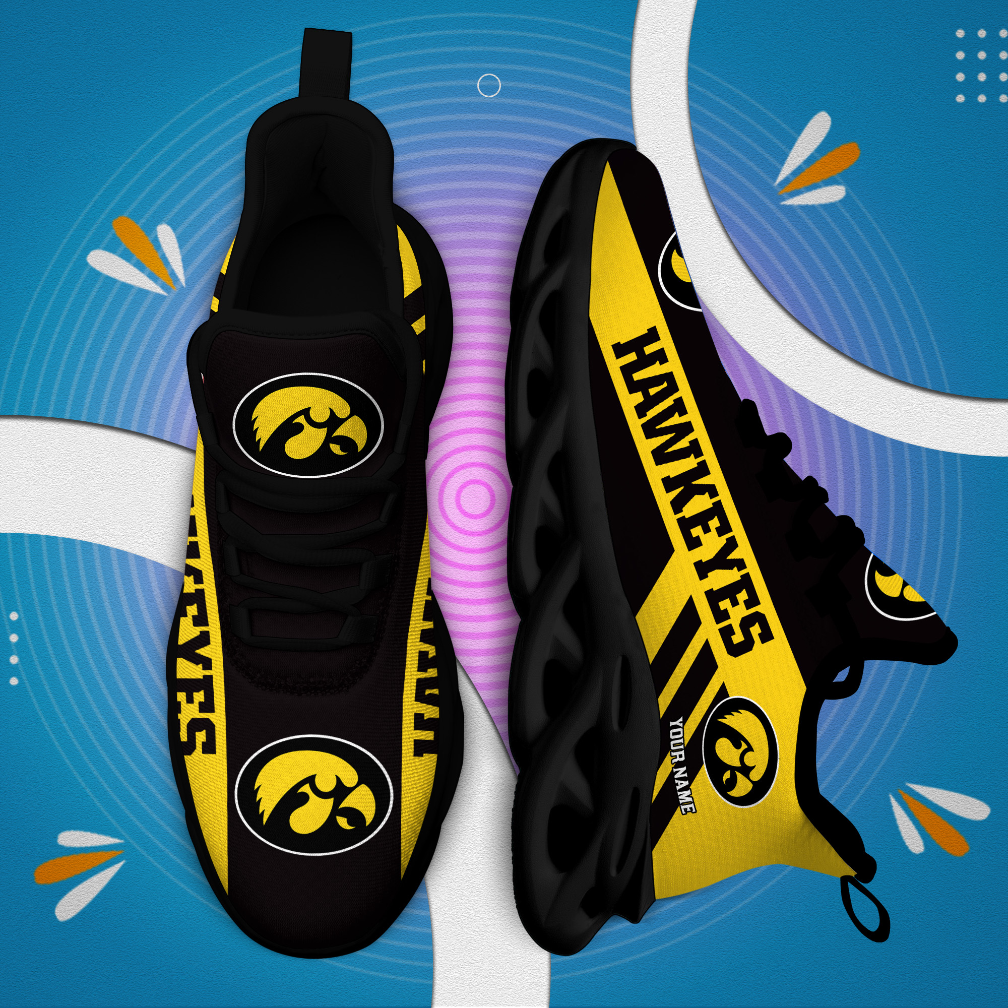Iowa Hawkeyes Custom Name PERSONALIZED MAX SOUL SHOES DS004