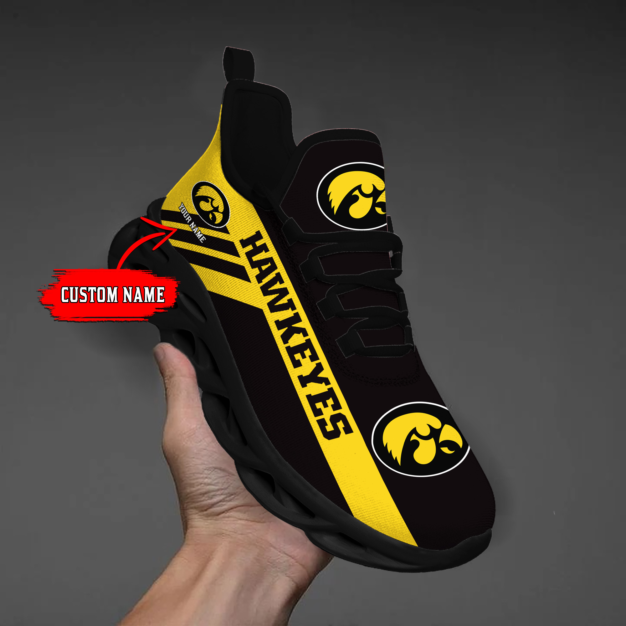 Iowa Hawkeyes Custom Name PERSONALIZED MAX SOUL SHOES DS004