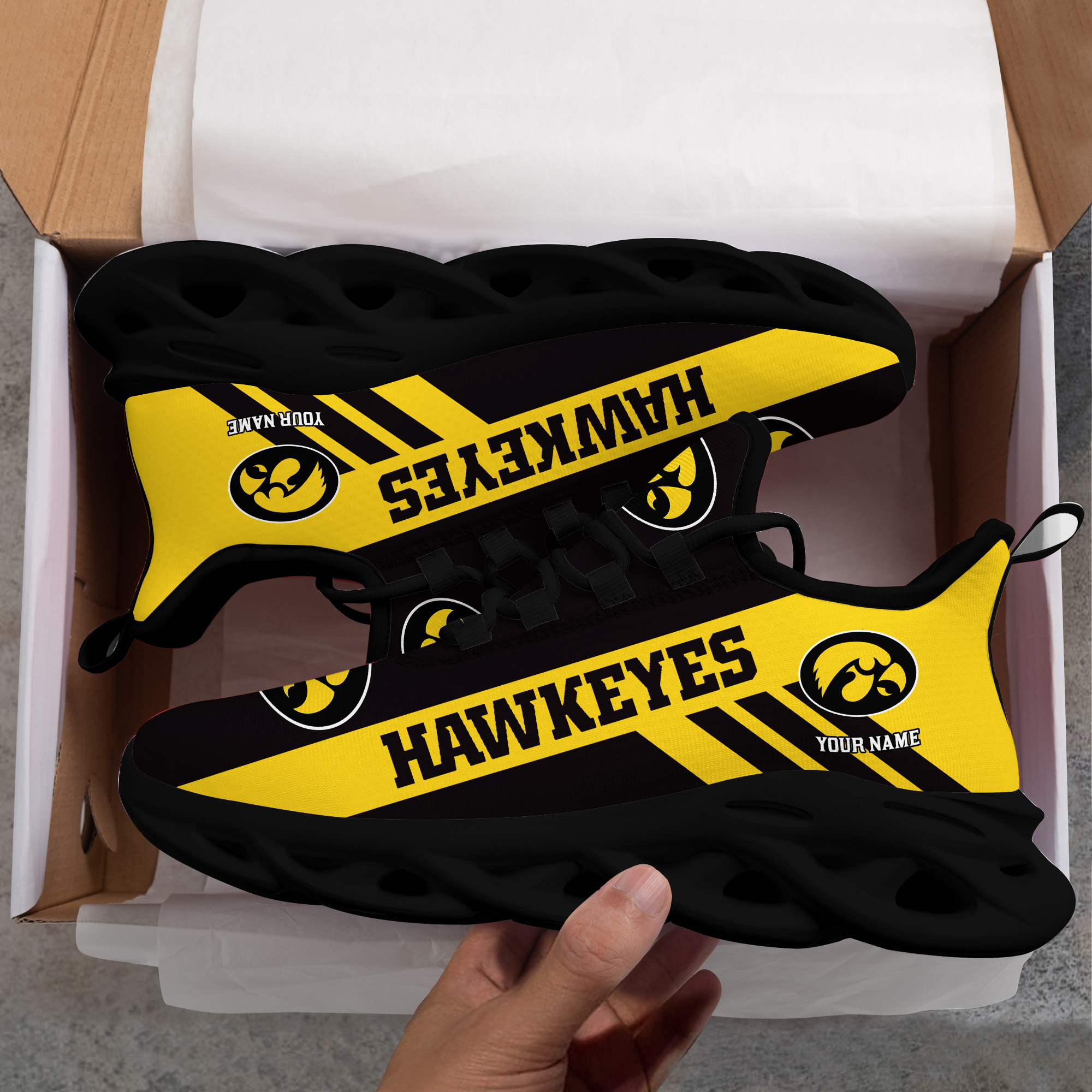 Iowa Hawkeyes Custom Name PERSONALIZED MAX SOUL SHOES DS004