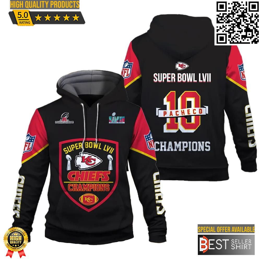 Isiah Pacheco 10 Champions Kansas City Chiefs 3d Hoodie Super Bowl Champion 2023