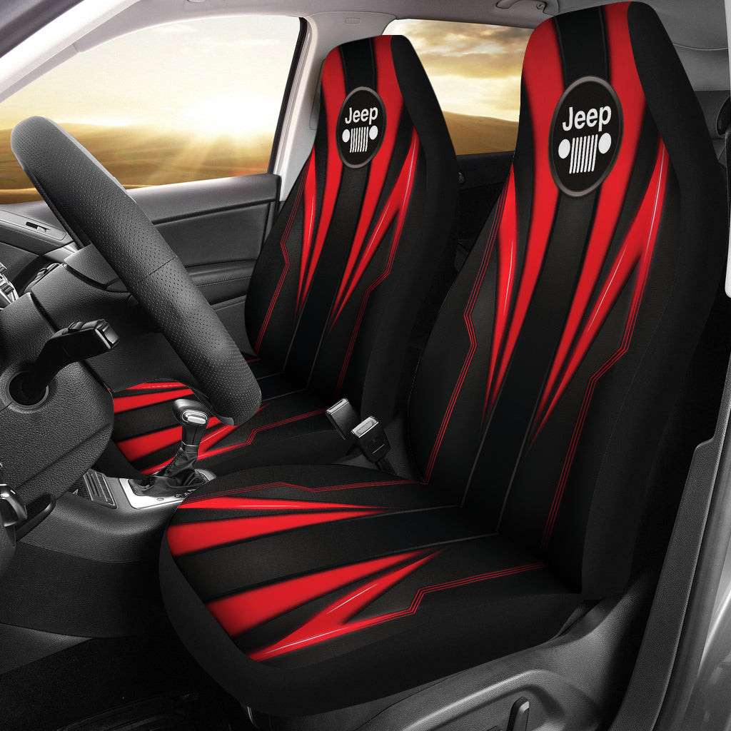 Jeep Red Logo Car Seat Covers Metal Abstract Ph220913-15