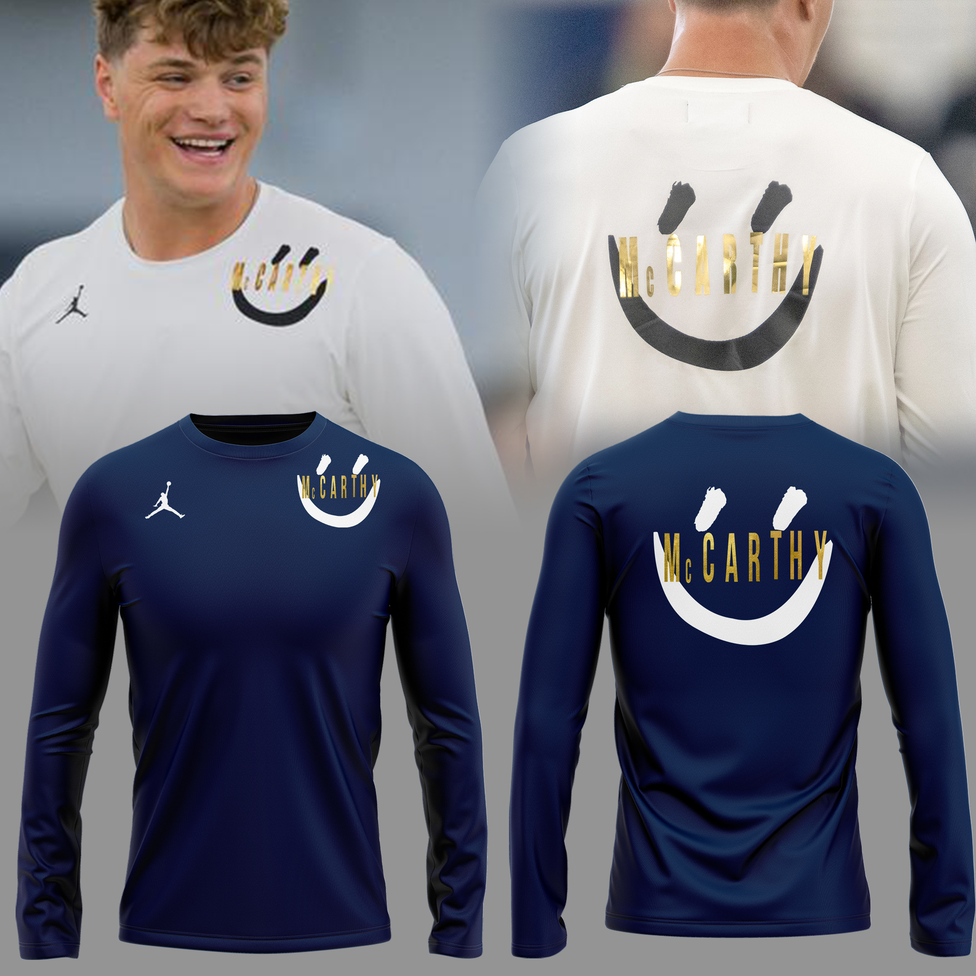 JJMcCarthy Long Sleeve Navy Shirt Michigan Pro Day 2024