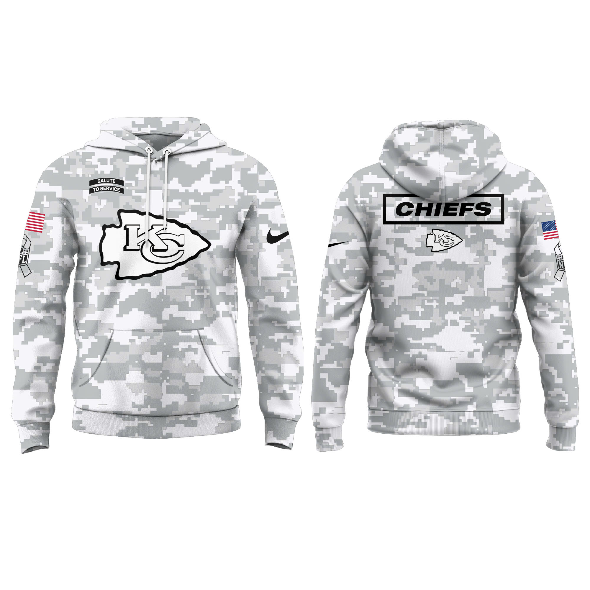 Kansas City Chiefs Salute to Service Club Fleece Pullover Arctic Camo Hoodie