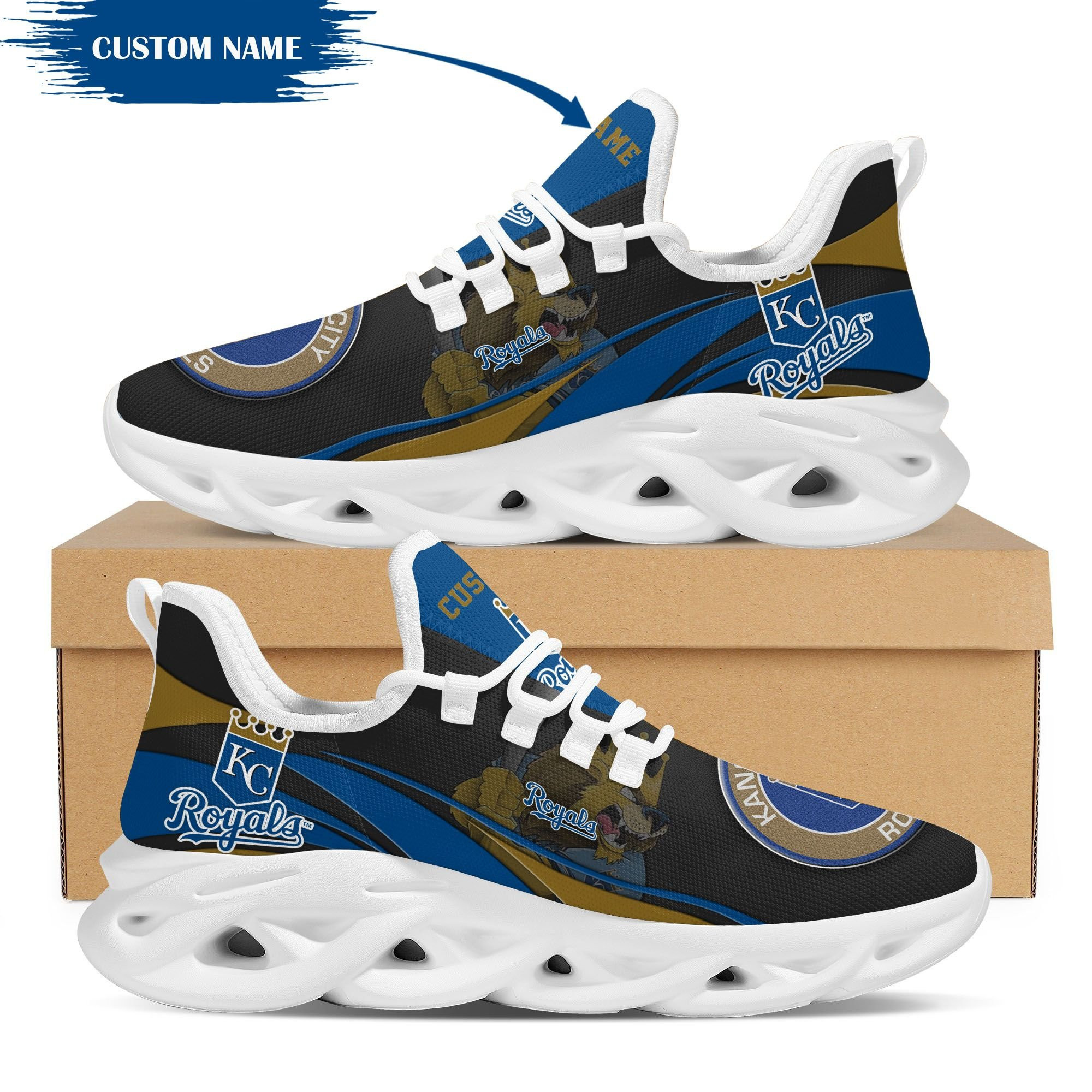 Kansas City Royals Mascot Custom Name Personalized Max Soul Sneakers