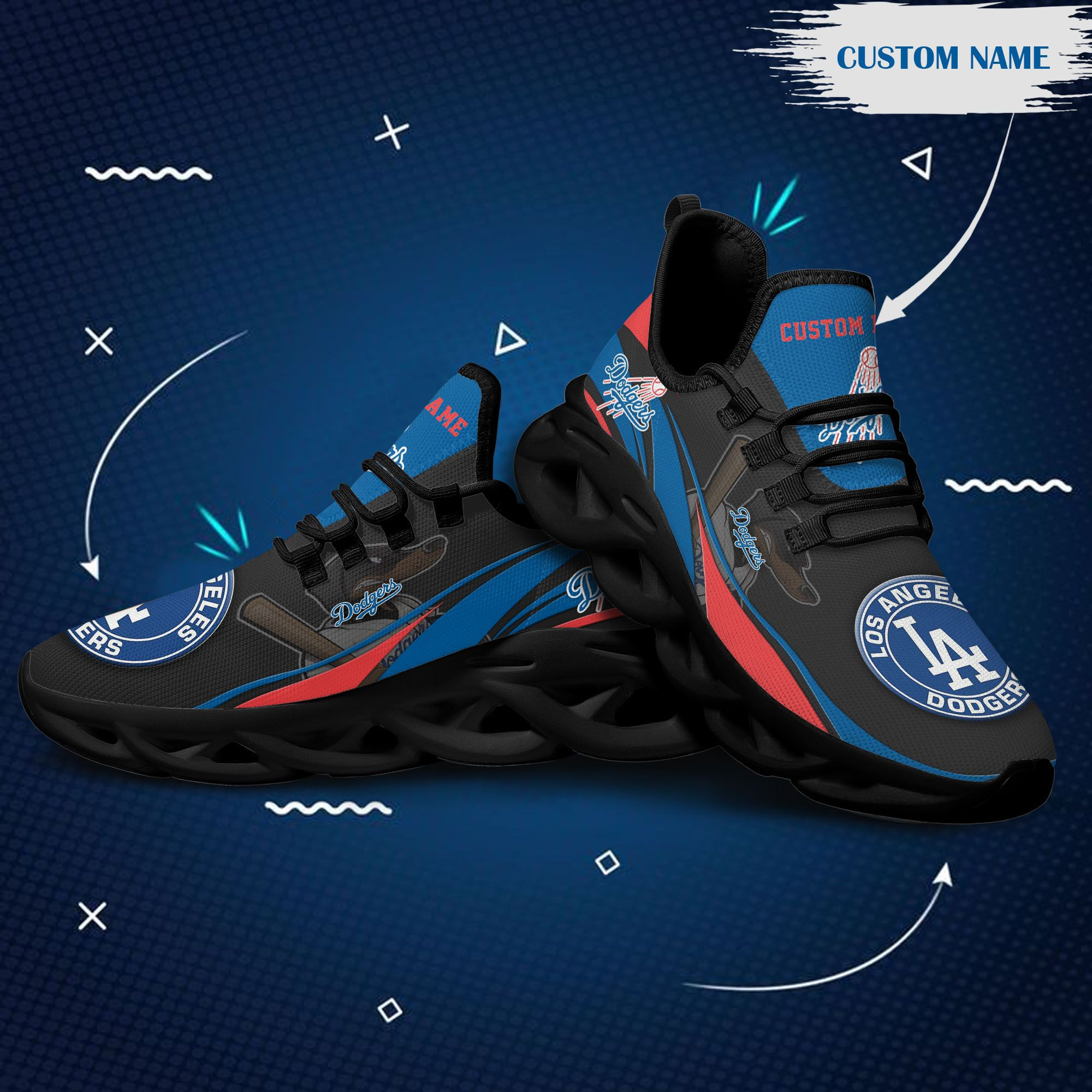 Los Angeles Dodgers Mascot Custom Name Personalized Max Soul Sneakers Running Sports
