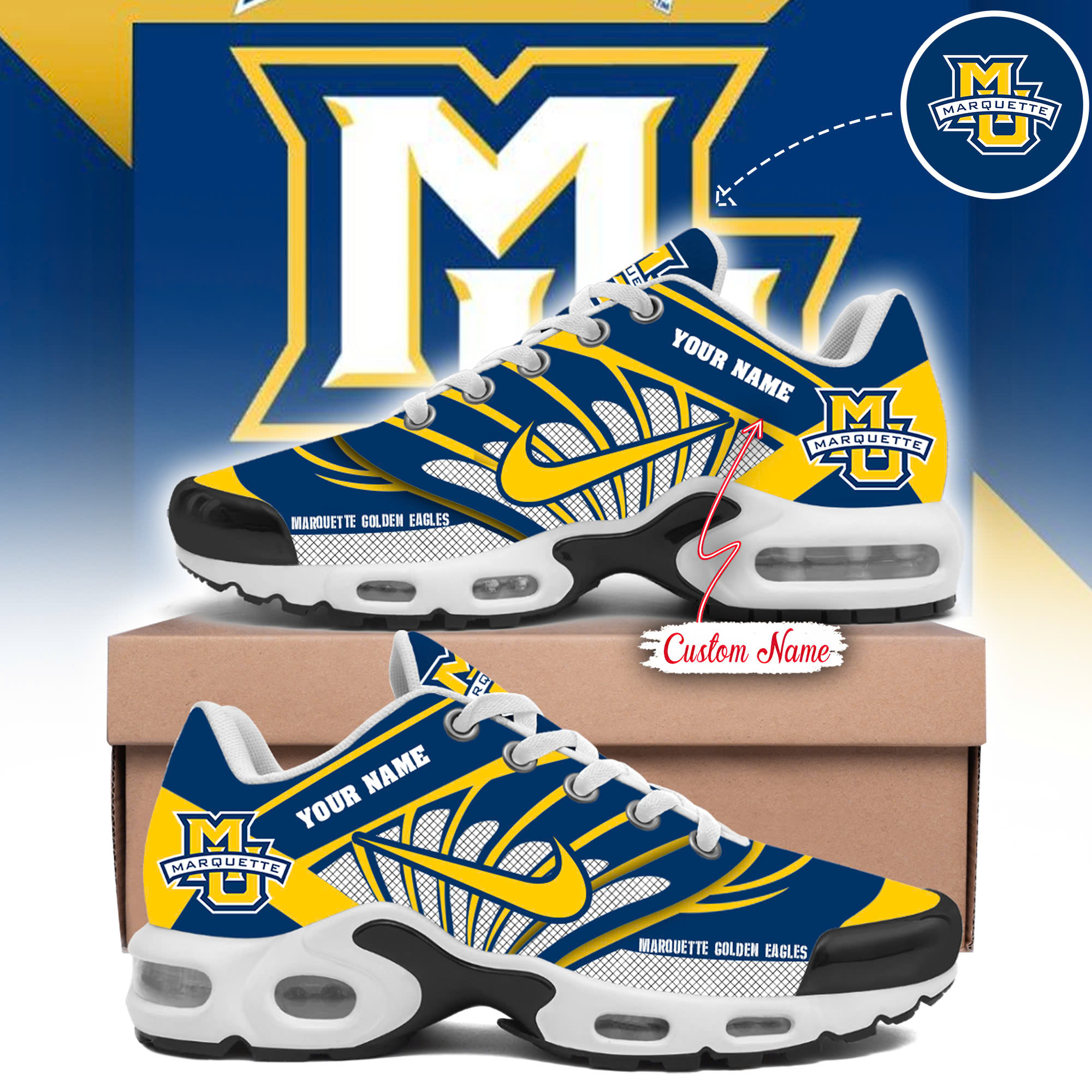 Marquette Golden Eagles Custom Sport Shoes V2
