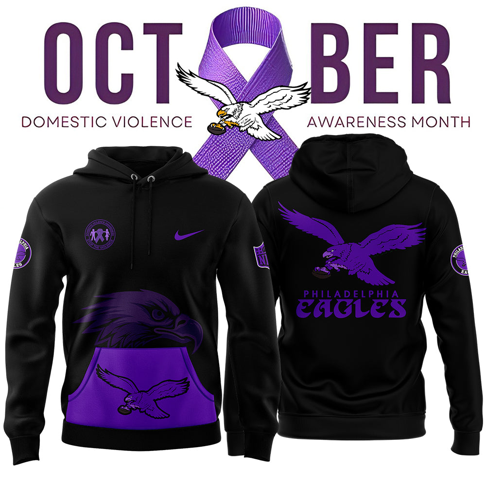 Men's Black Philadelphia Eagles 2024 Domestic Violence Awareness Month Hoodie