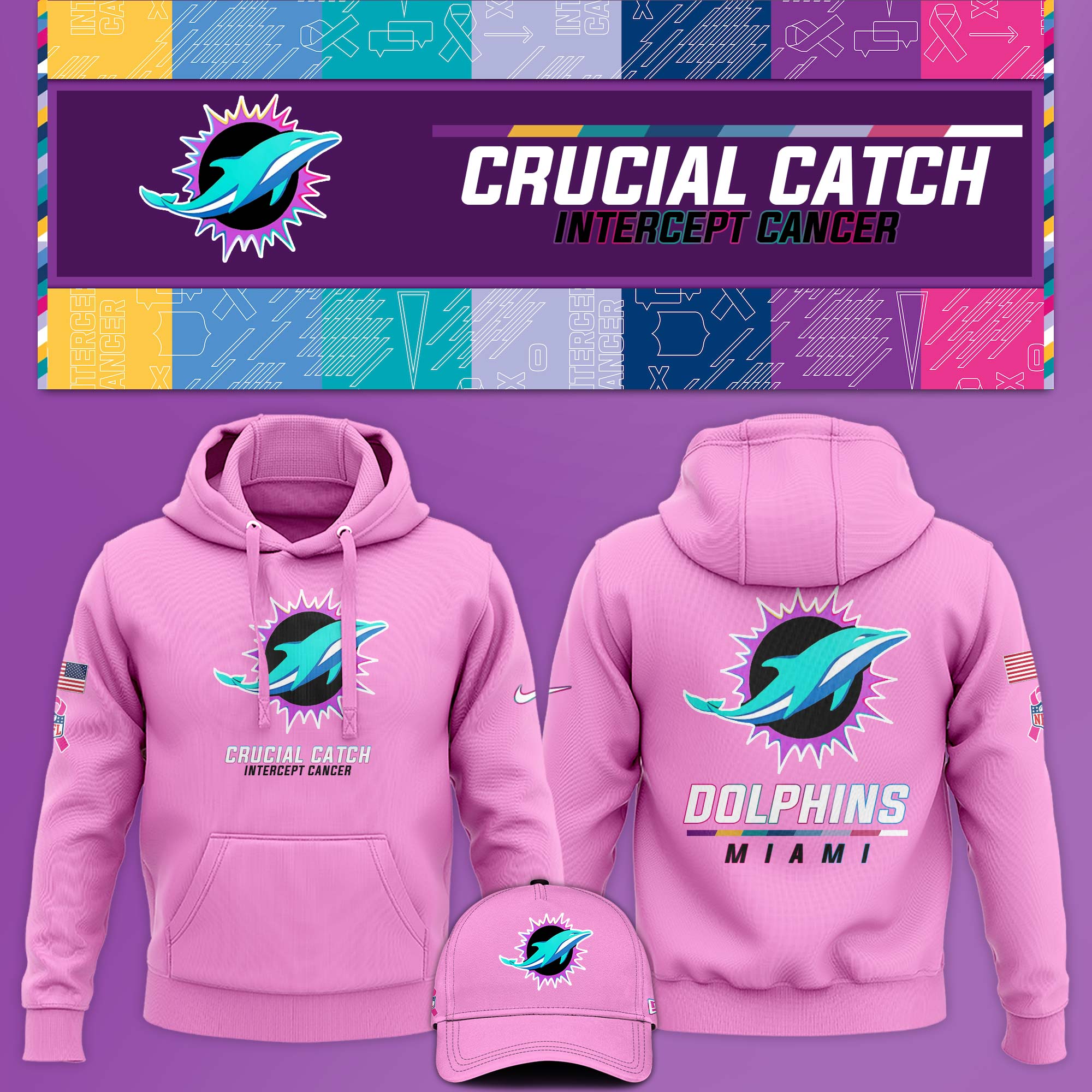 Miami Dolphin Crucial Catch Hoodie V1 Pink