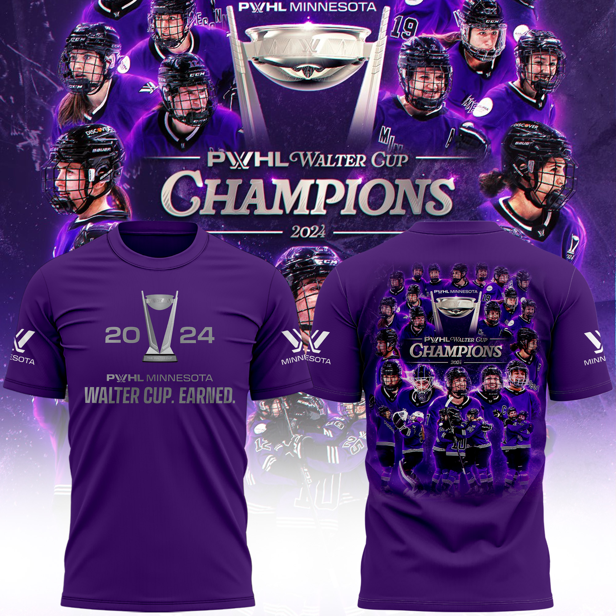 Minnesota PWHL Champions Walter Cup T shirt