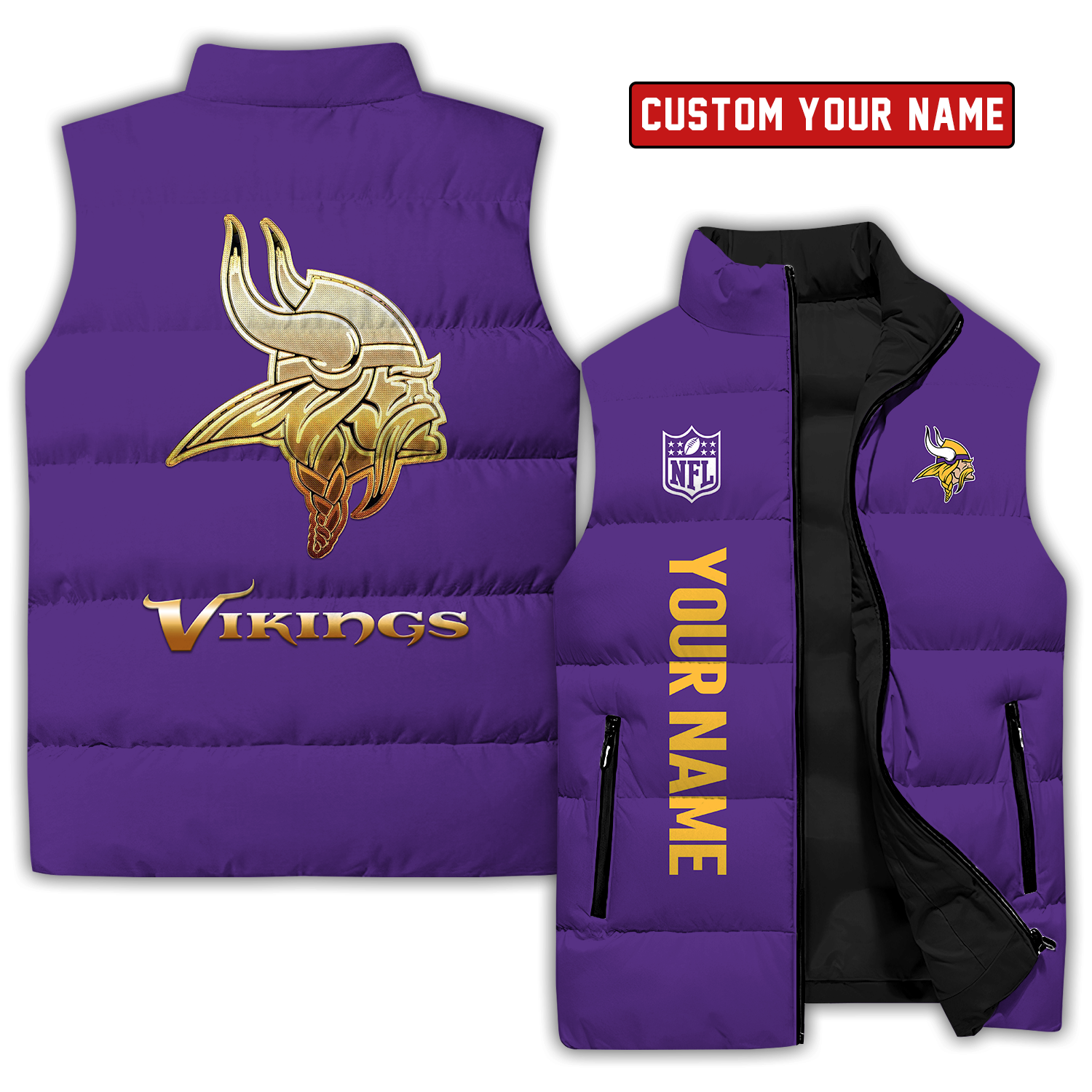 Minnesota Vikings Golden 32 Teams Personalized Sleeveless Down Vest SP29092321DS07