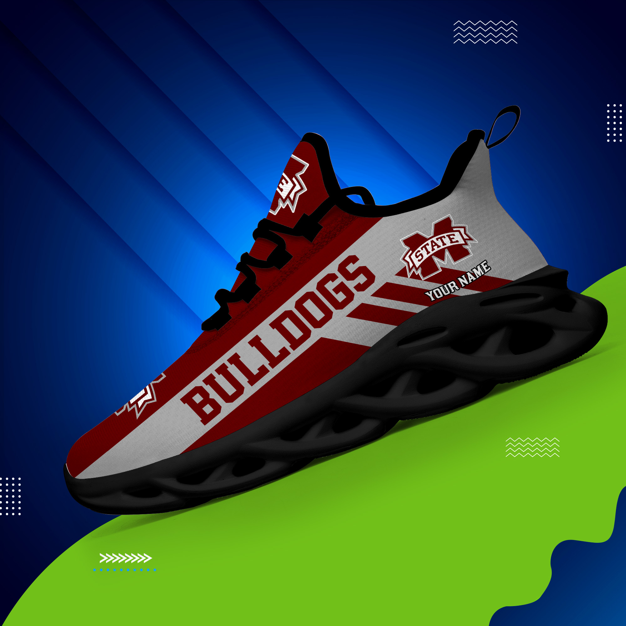 Mississippi State Bulldogs Custom Name PERSONALIZED MAX SOUL SHOES DS004