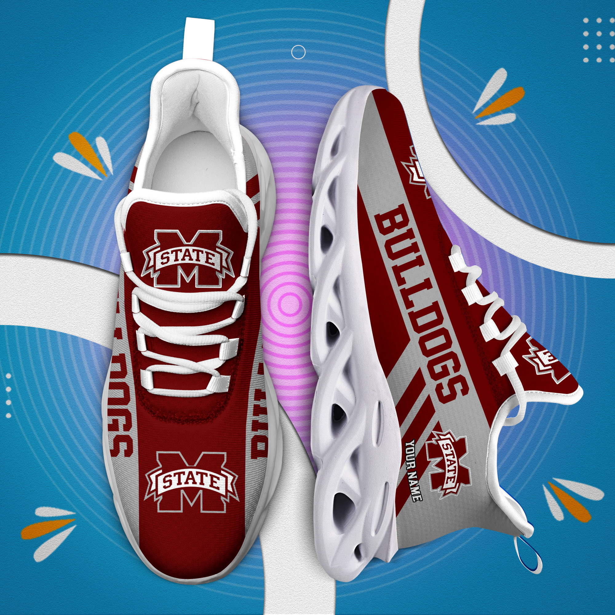 Mississippi State Bulldogs Custom Name PERSONALIZED MAX SOUL SHOES DS004