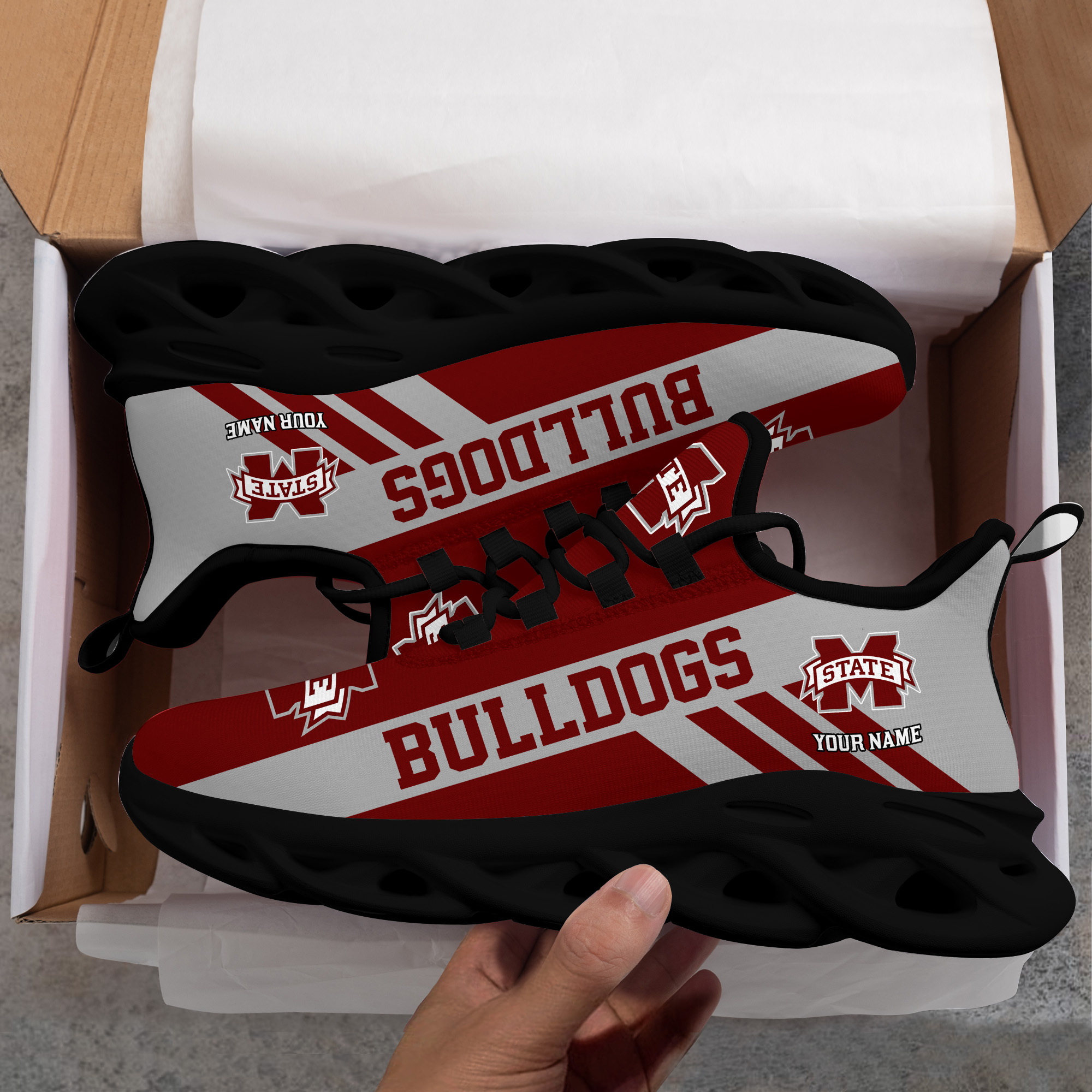 Mississippi State Bulldogs Custom Name PERSONALIZED MAX SOUL SHOES DS004