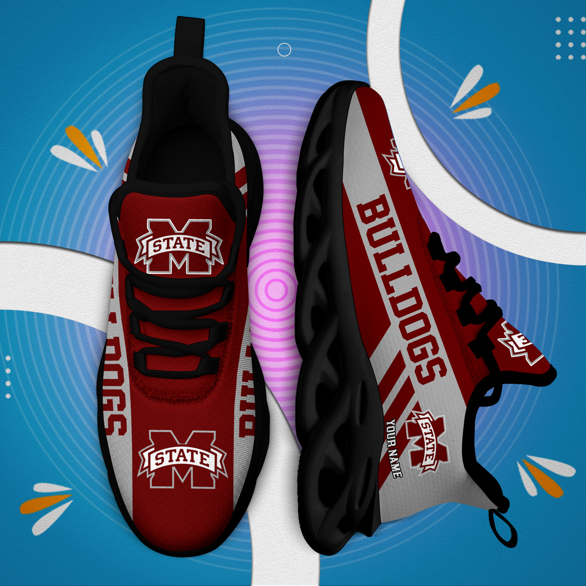 Mississippi State Bulldogs Custom Name PERSONALIZED MAX SOUL SHOES DS004