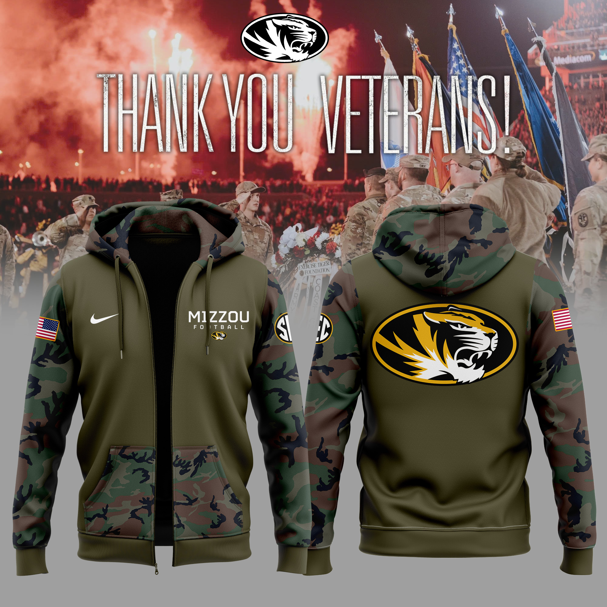 Mizzou Football Military Appreciation Hoodie
