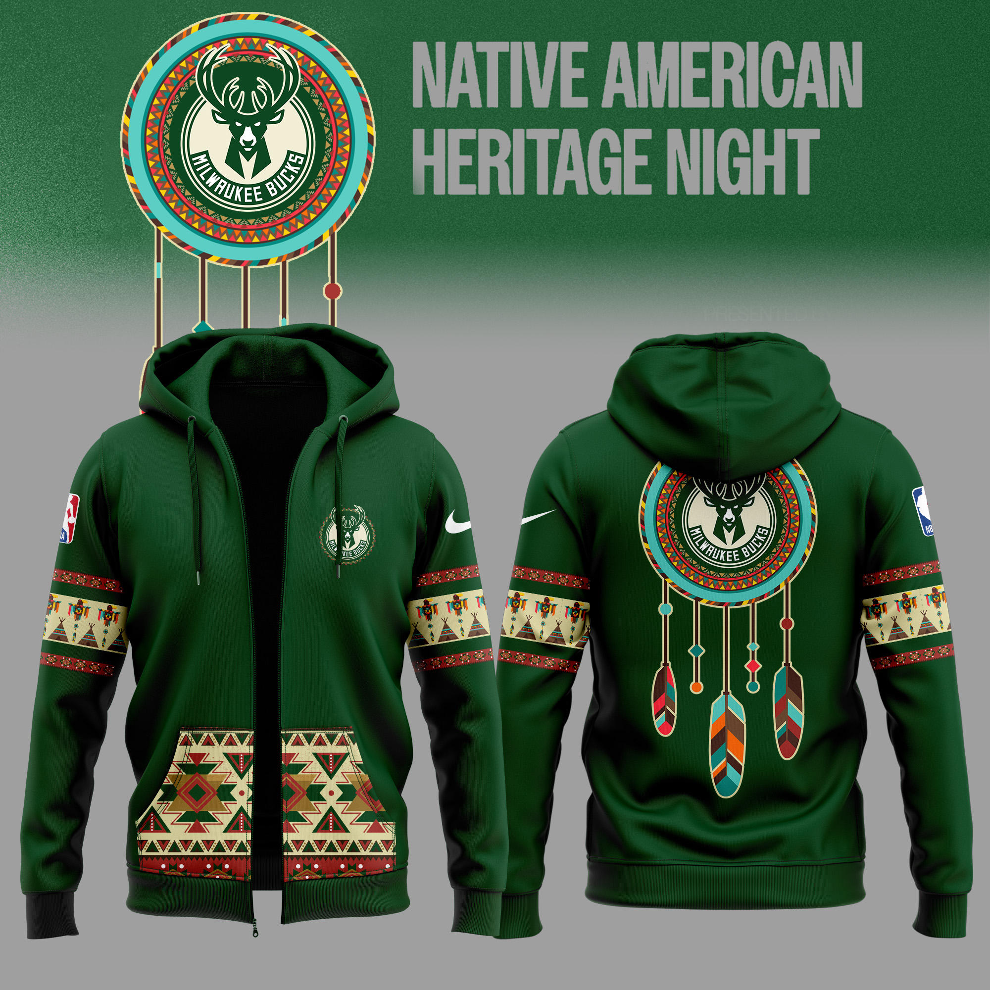 Native American Heritage Night Milwaukee Bucks Zip Hoodie
