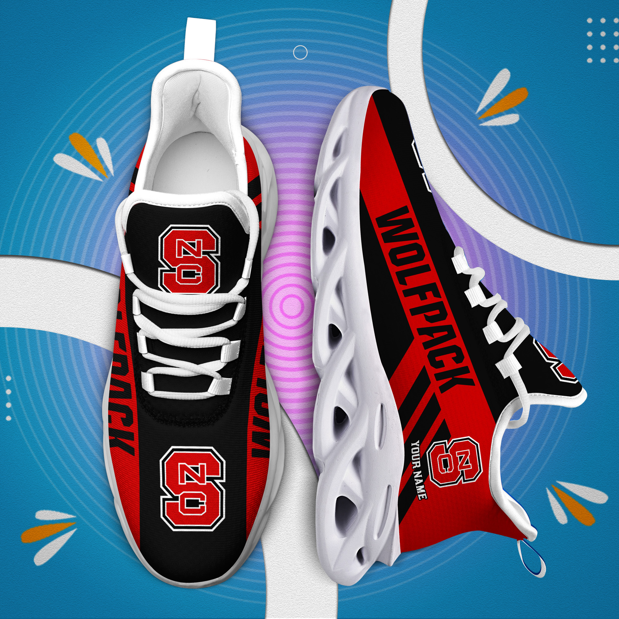 NC State Wolfpack Custom Name PERSONALIZED MAX SOUL SHOES DS004