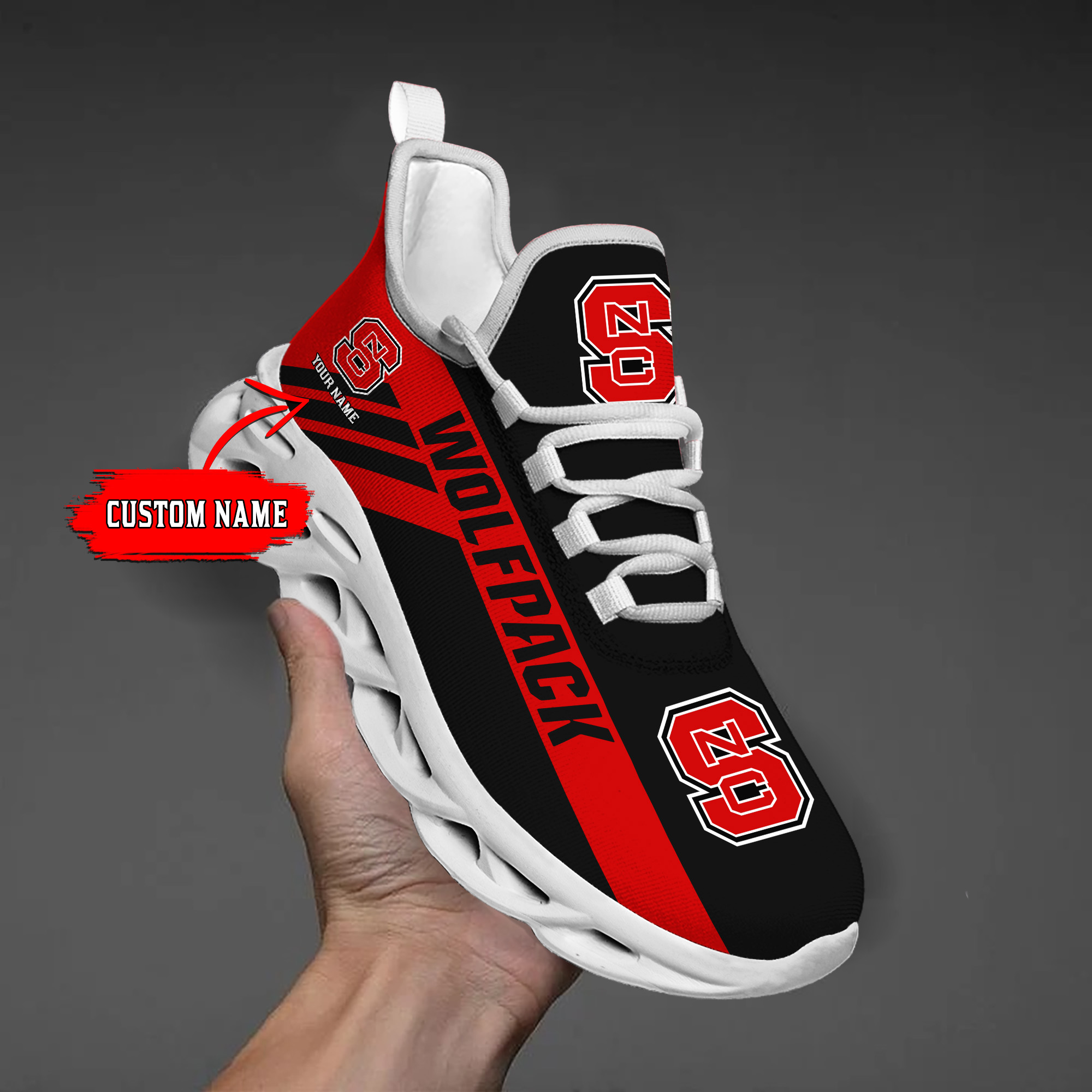 NC State Wolfpack Custom Name PERSONALIZED MAX SOUL SHOES DS004