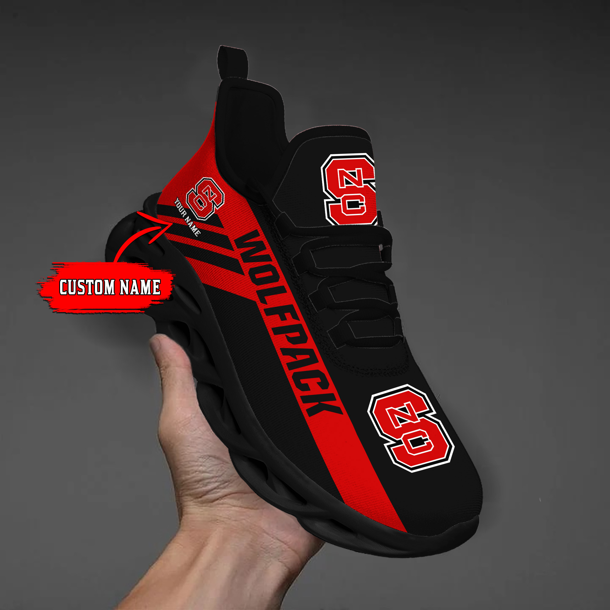 NC State Wolfpack Custom Name PERSONALIZED MAX SOUL SHOES DS004