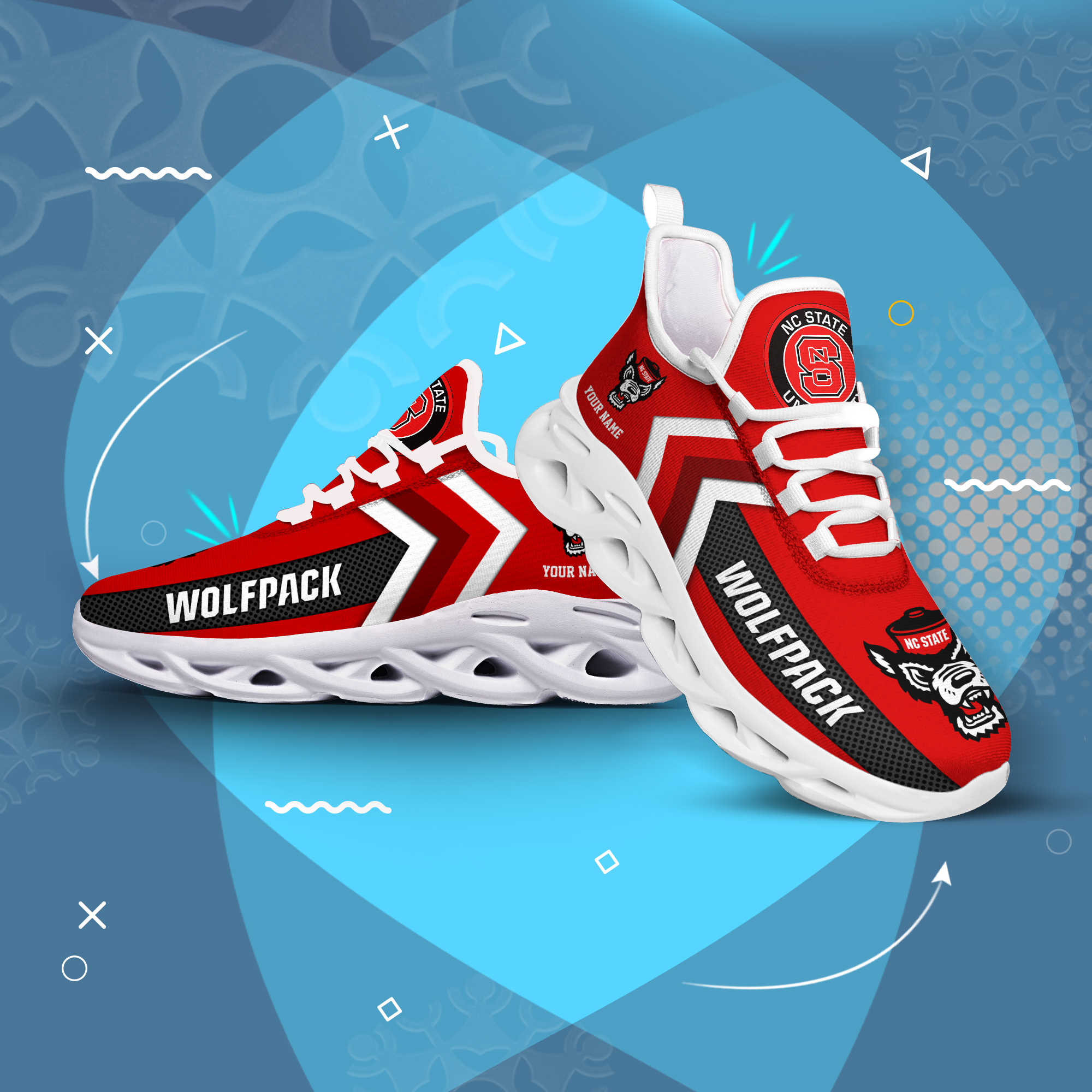NC State Wolfpack Personalized Custom Name Max Soul Shoes DS003