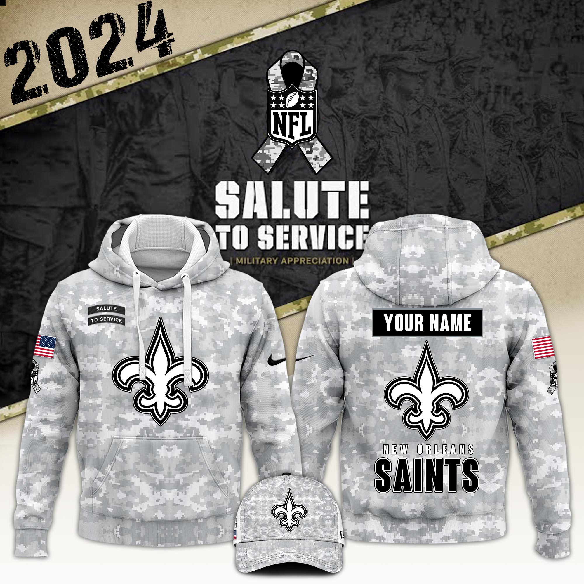 New Orleans Saints Hoodie Camo Salute to Service Club