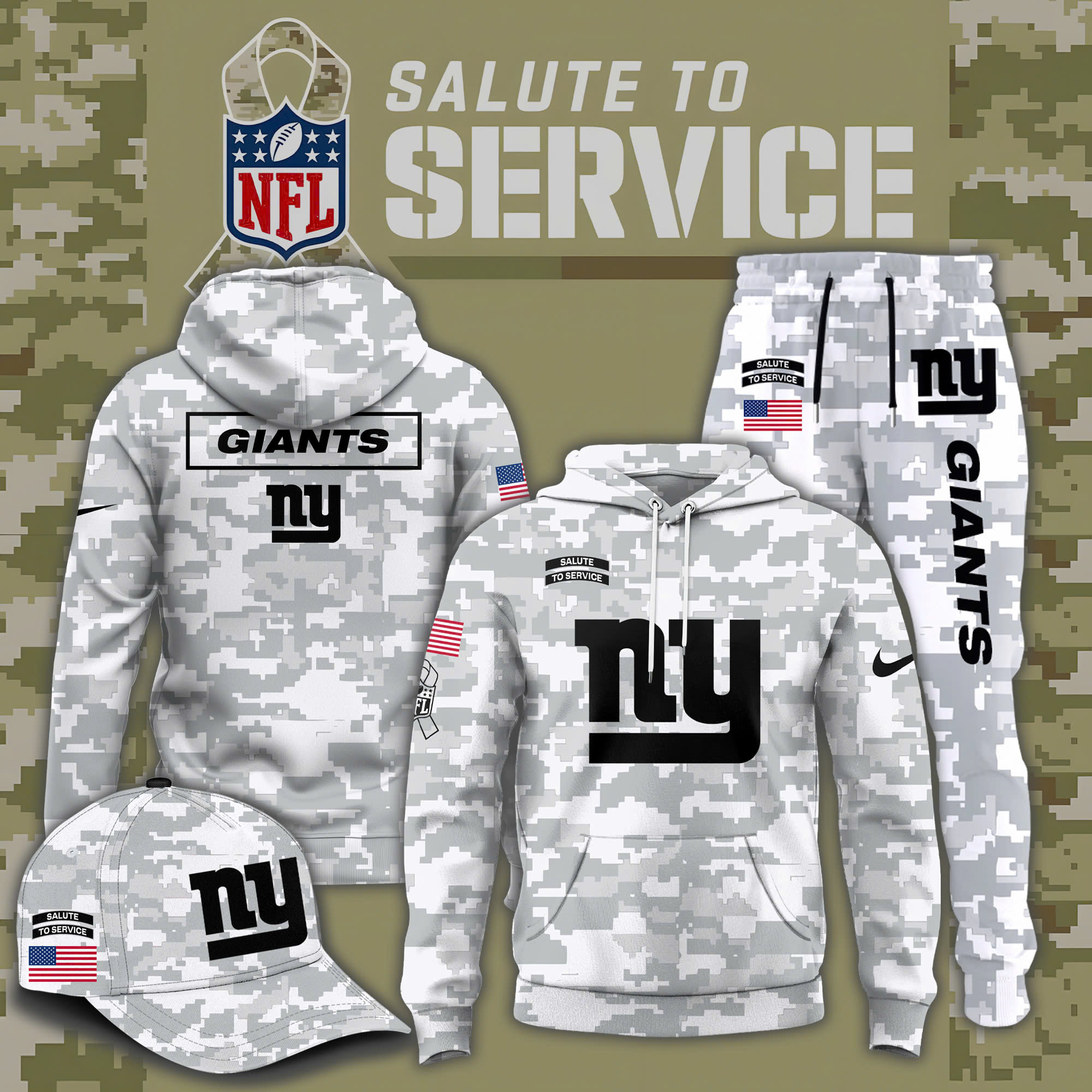 New York Giants Salute to Service Club Fleece Pullover Hoodie / Arctic Camo