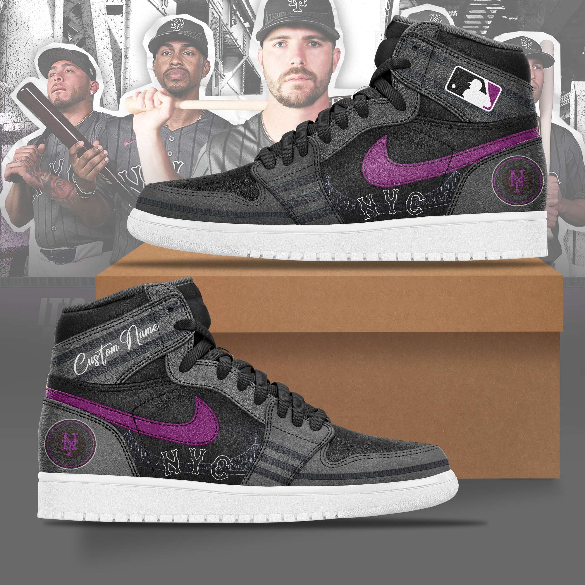 New York Mets Charcoal City Sneaker Shoes